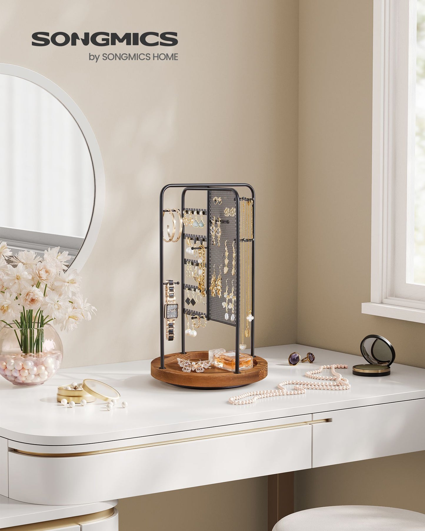 Rotating Jewellery Stand with Bottom Tray