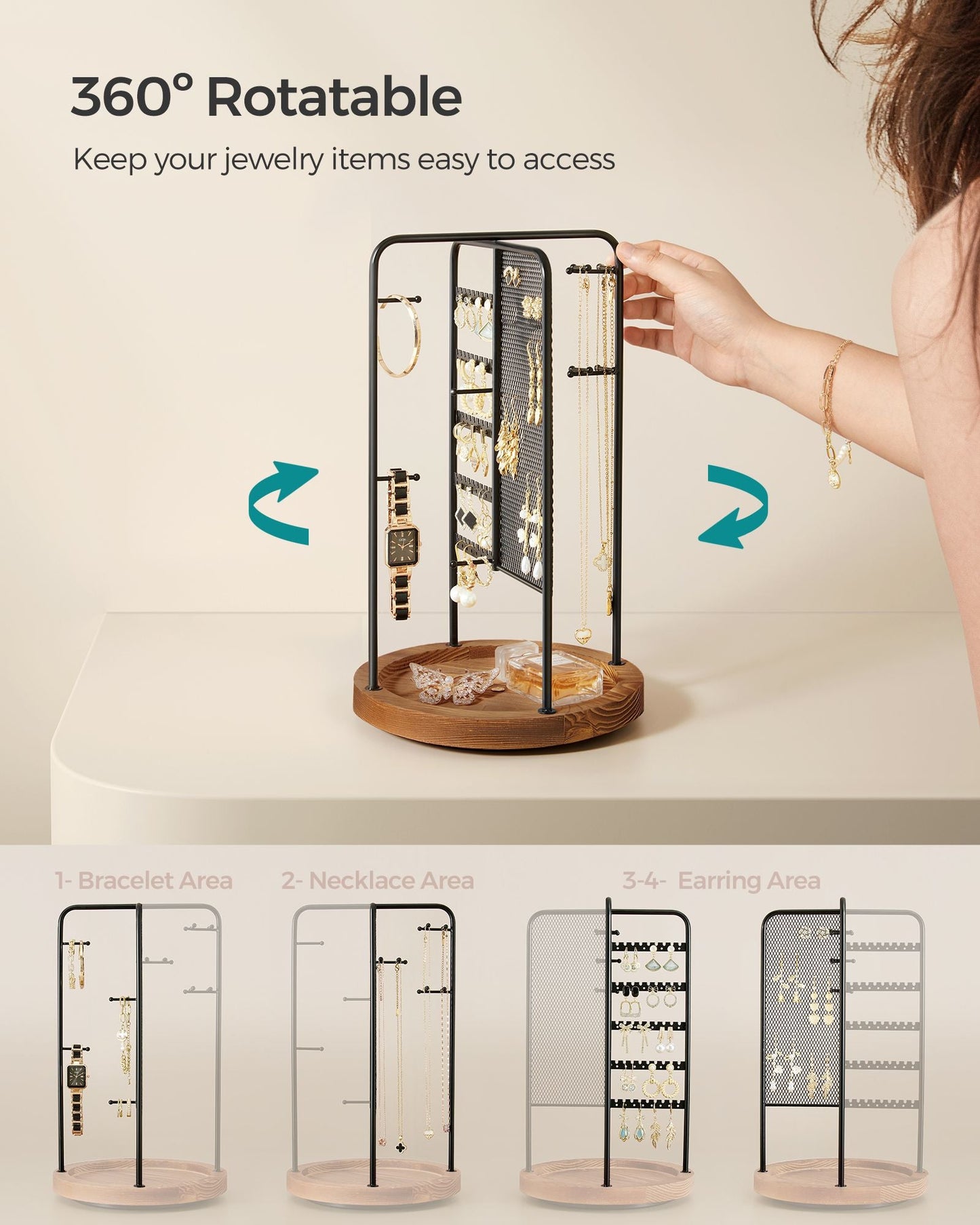 Rotating Jewellery Stand with Bottom Tray