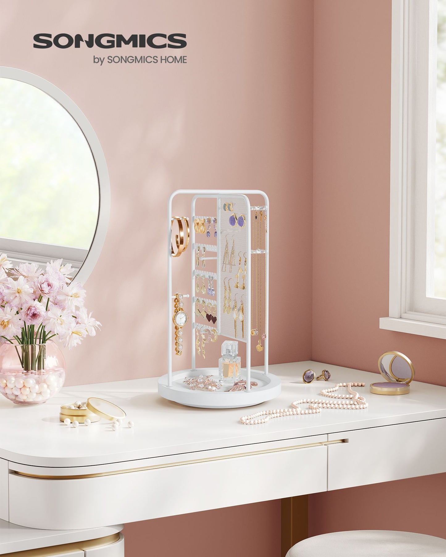 Rotating Jewellery Stand with Bottom Tray