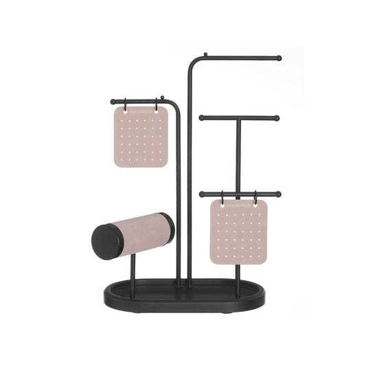 Jewelry Stand with Metal Frame, 2 Earring Boards, 4 Hanging Rods
