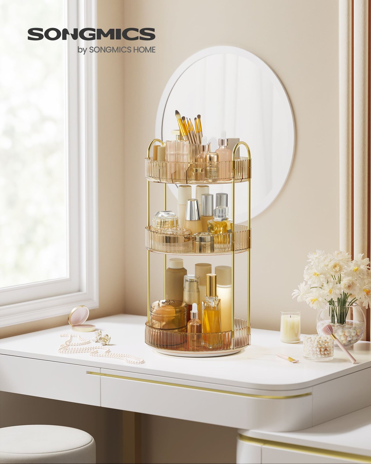 3-Tier Round Rotating Skincare Organizer Countertop