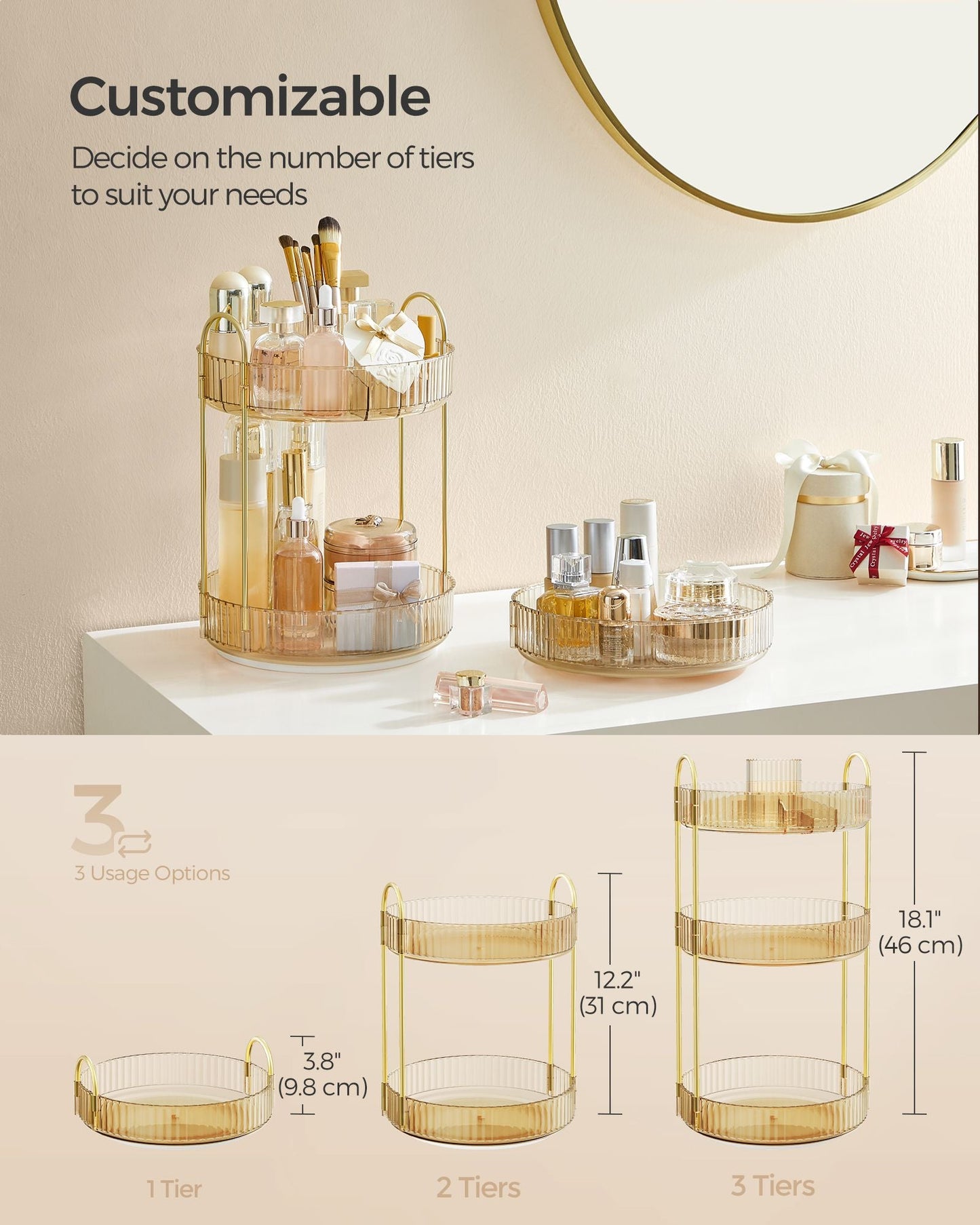 3-Tier Round Rotating Skincare Organizer Countertop