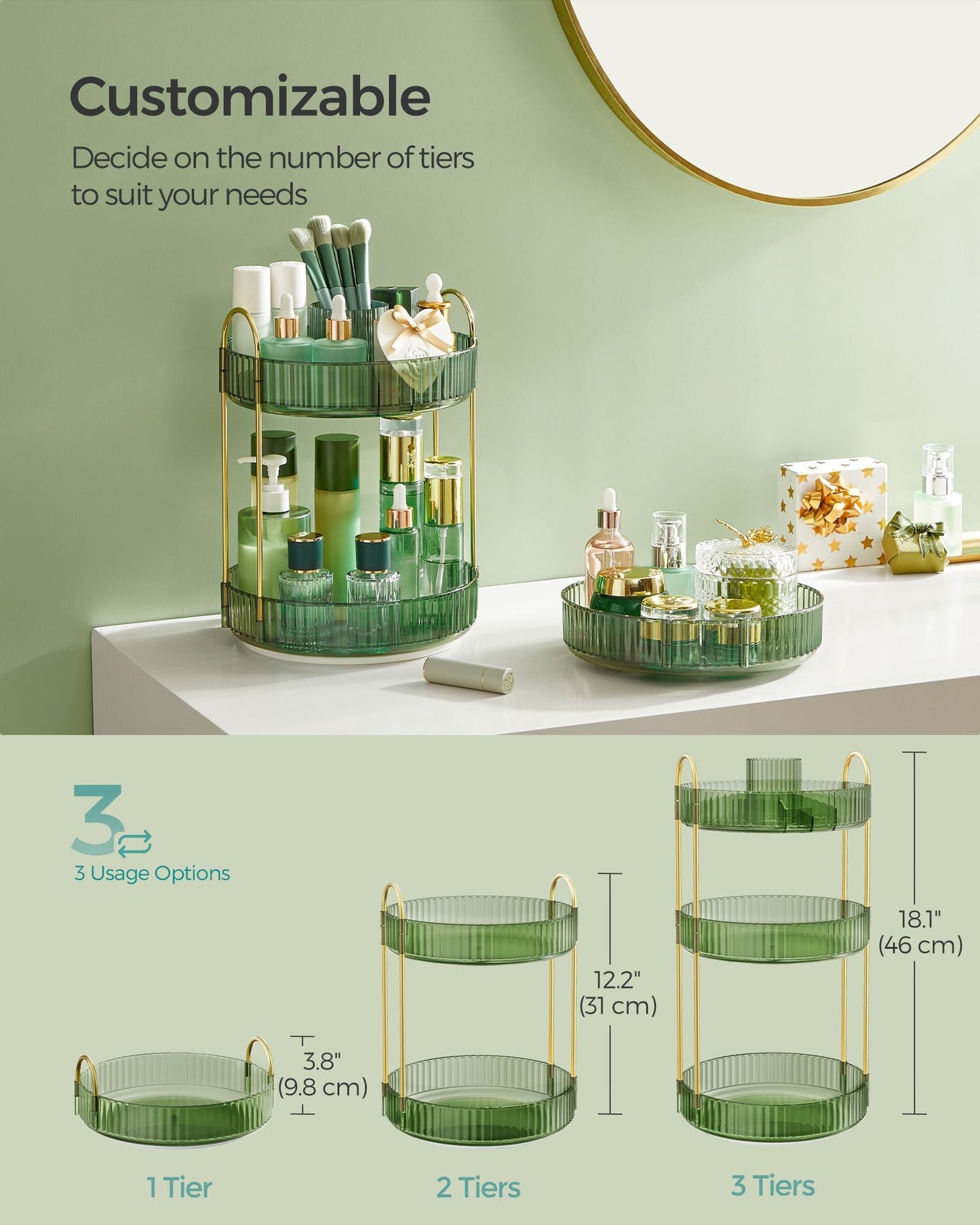 3-Tier Round Rotating Skincare Organizer Countertop