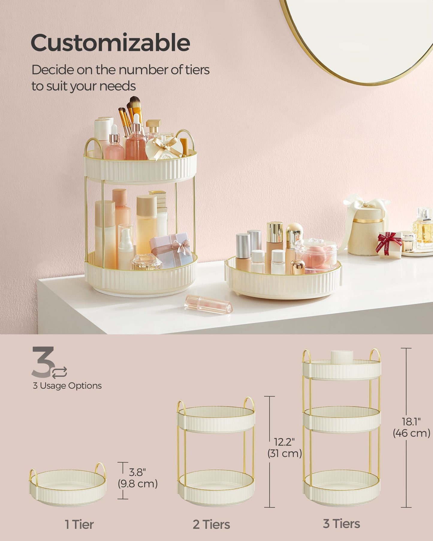 3-Tier Round Rotating Skincare Organizer Countertop