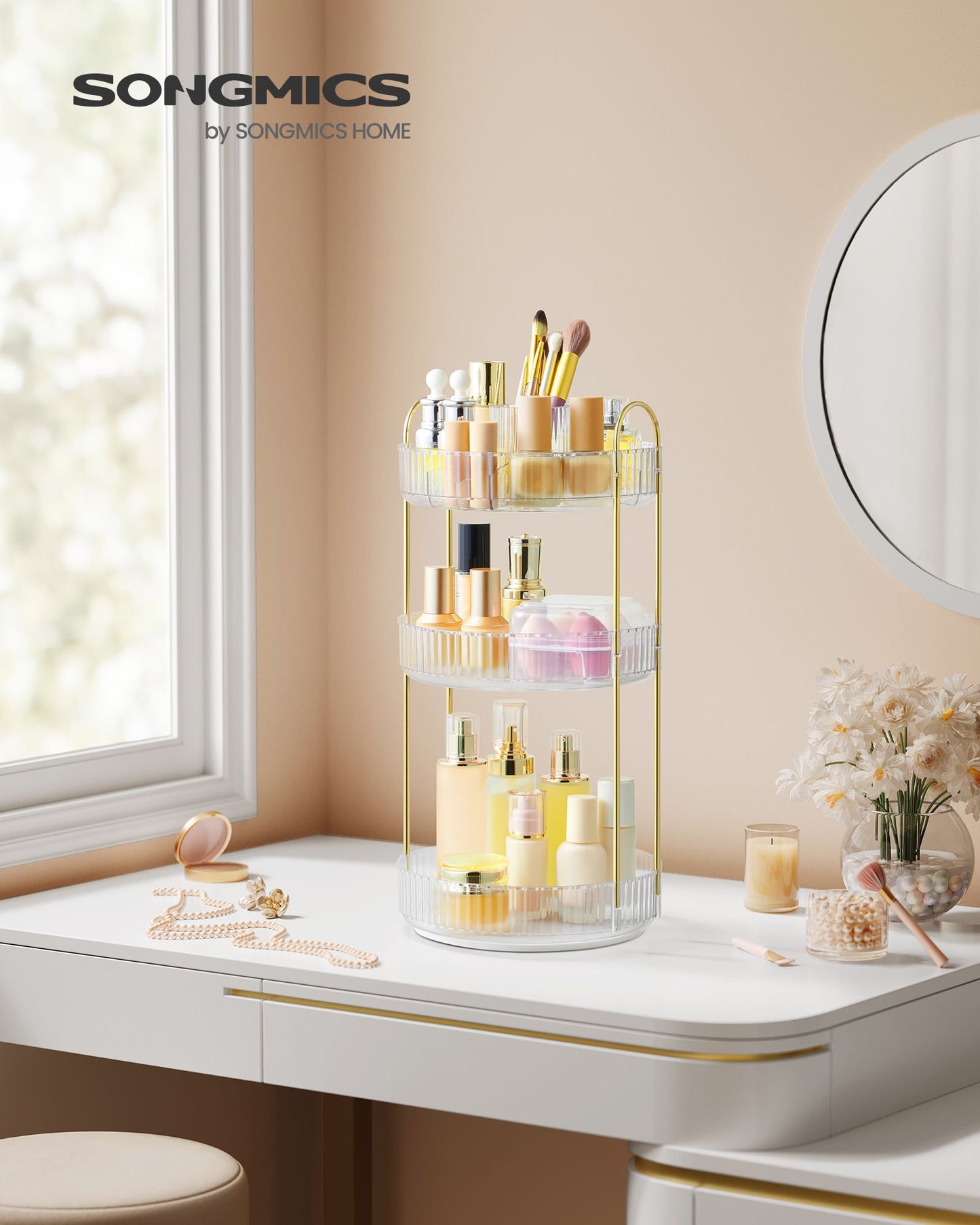 3-Tier Round Rotating Skincare Organizer Countertop