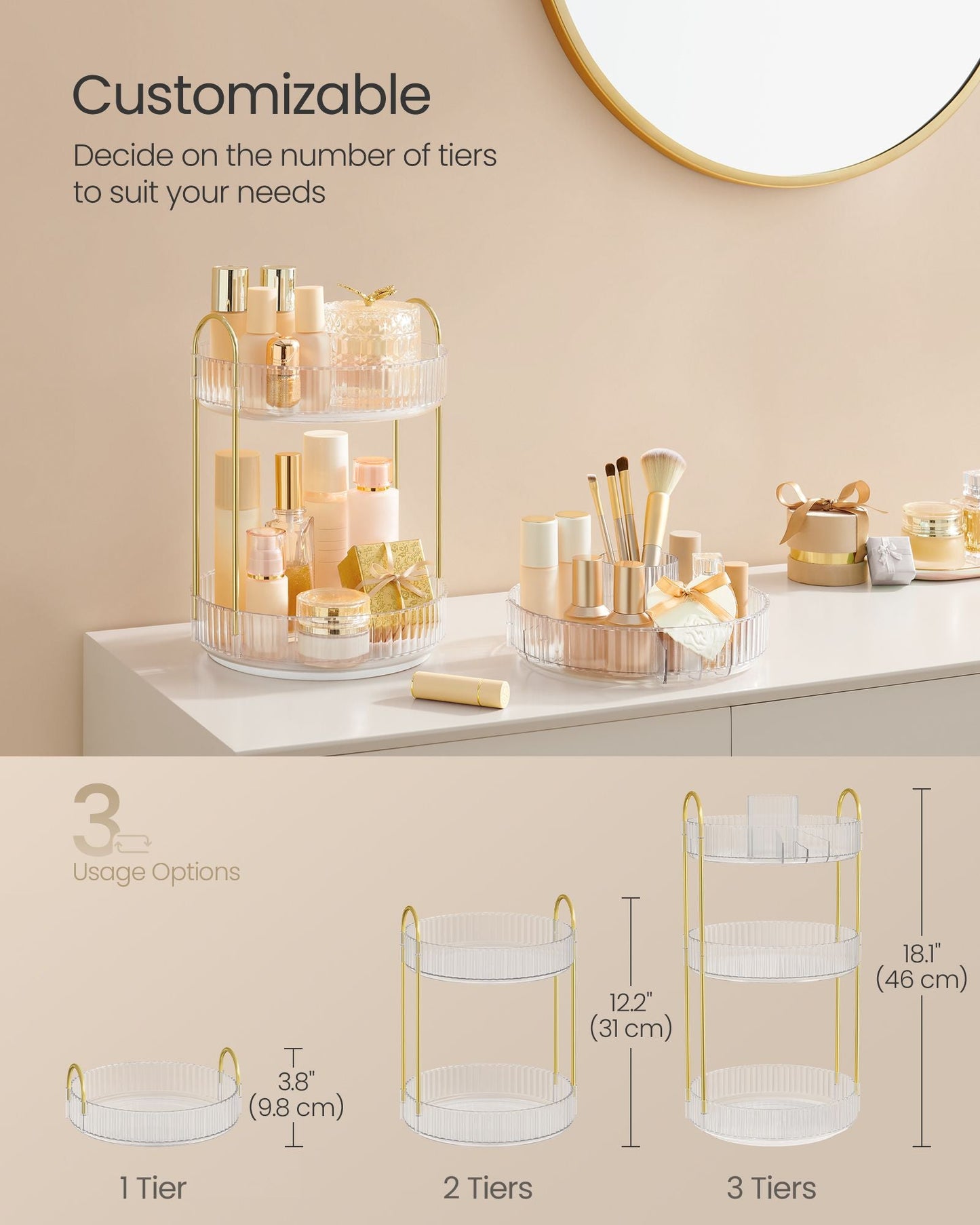 3-Tier Round Rotating Skincare Organizer Countertop