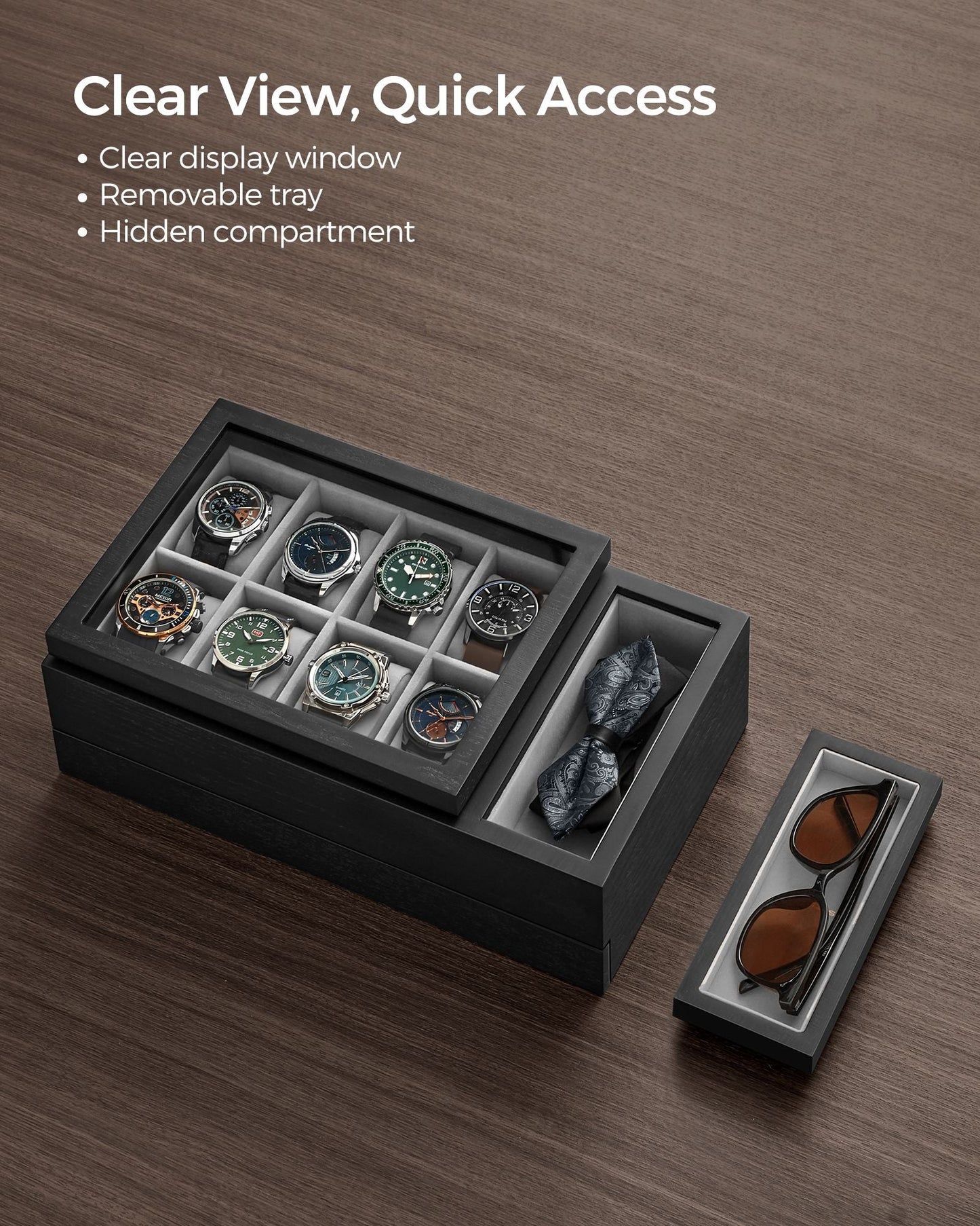 8-Slot Wooden Watch Box with Solid Wood Veneer