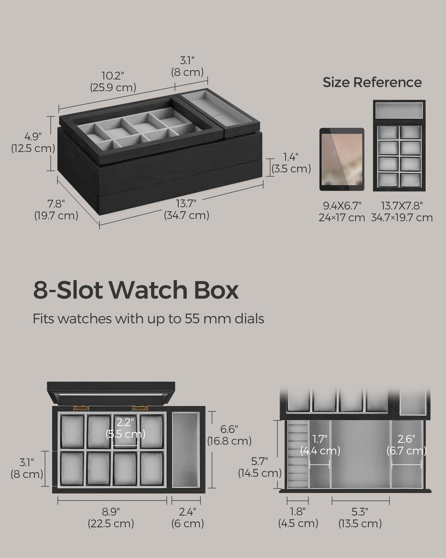 8-Slot Wooden Watch Box with Solid Wood Veneer