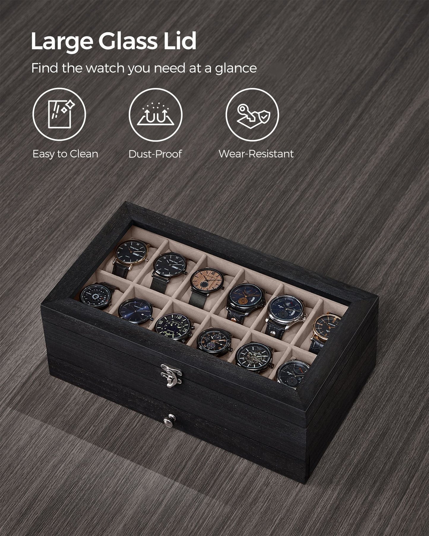 12-Slot Watch Box with Large Glass Lid