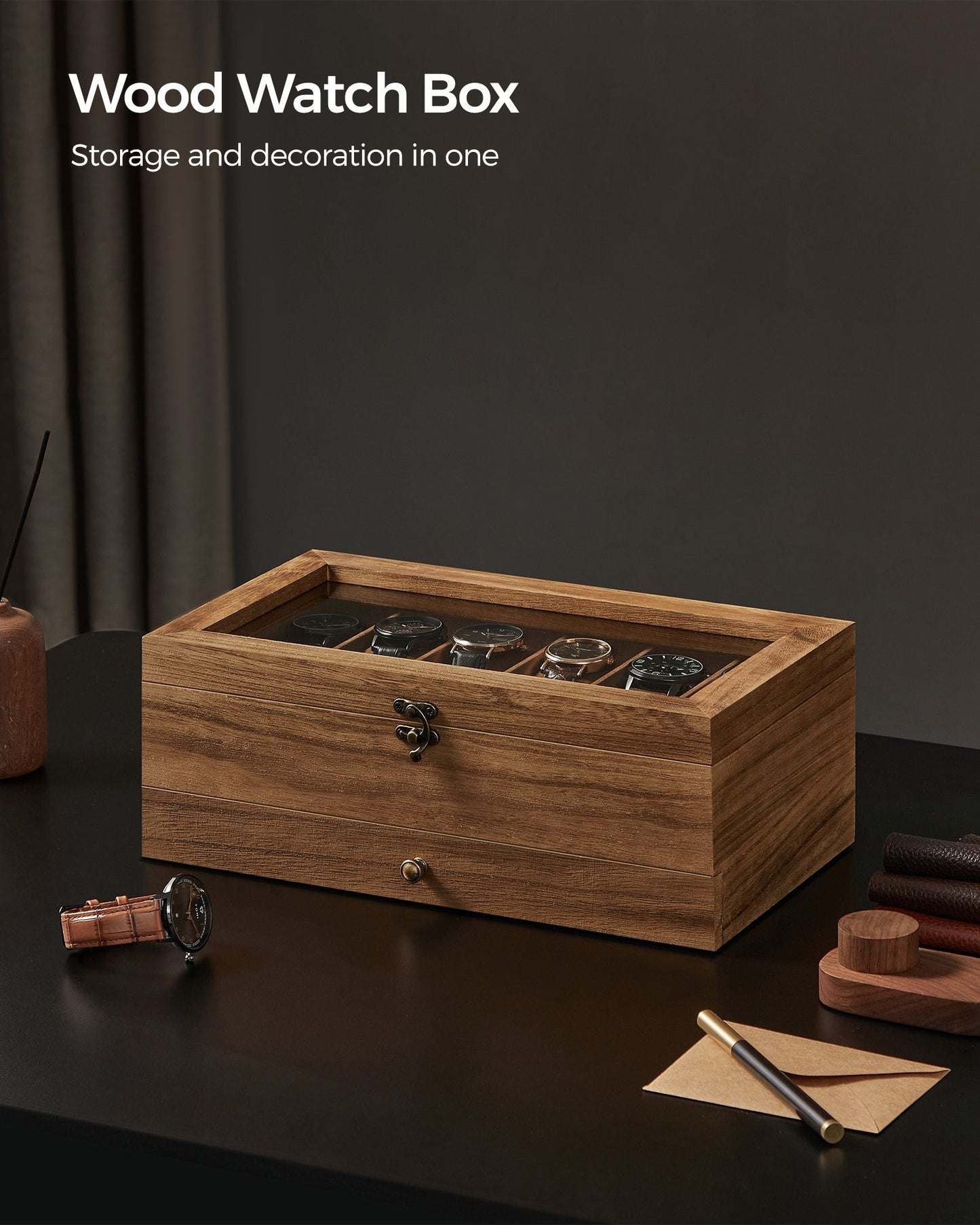 12-Slot Watch Box with Large Glass Lid