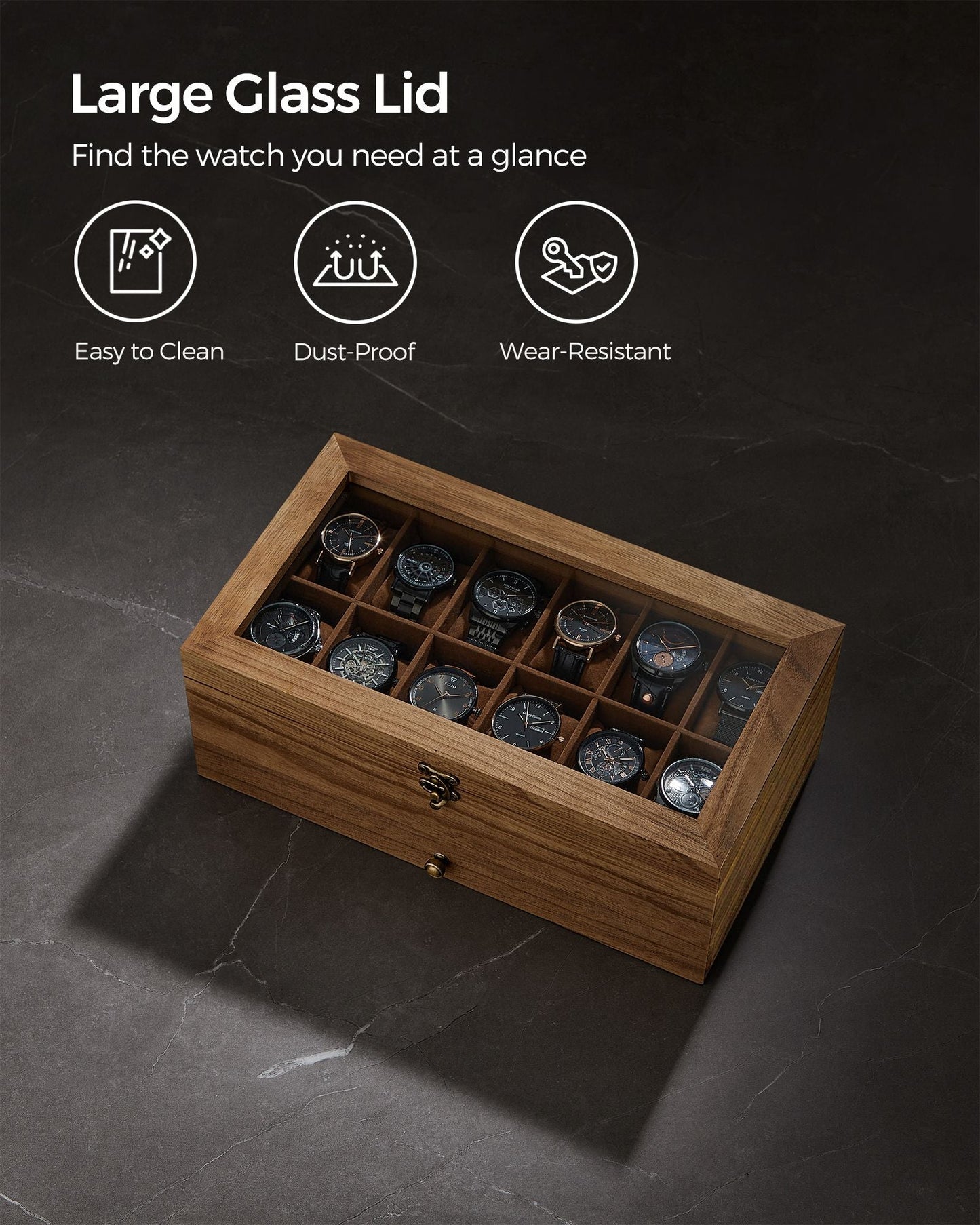 12-Slot Watch Box with Large Glass Lid