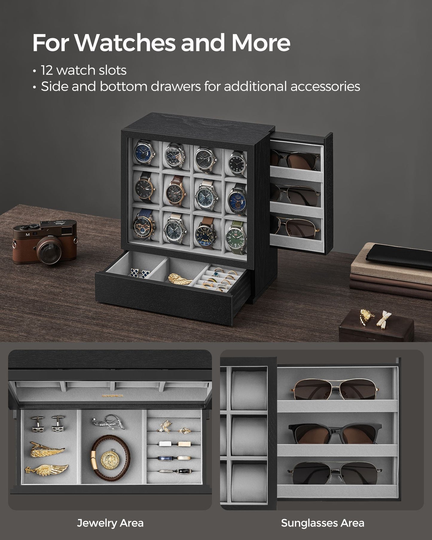 12-Slot Wooden Watch Box
