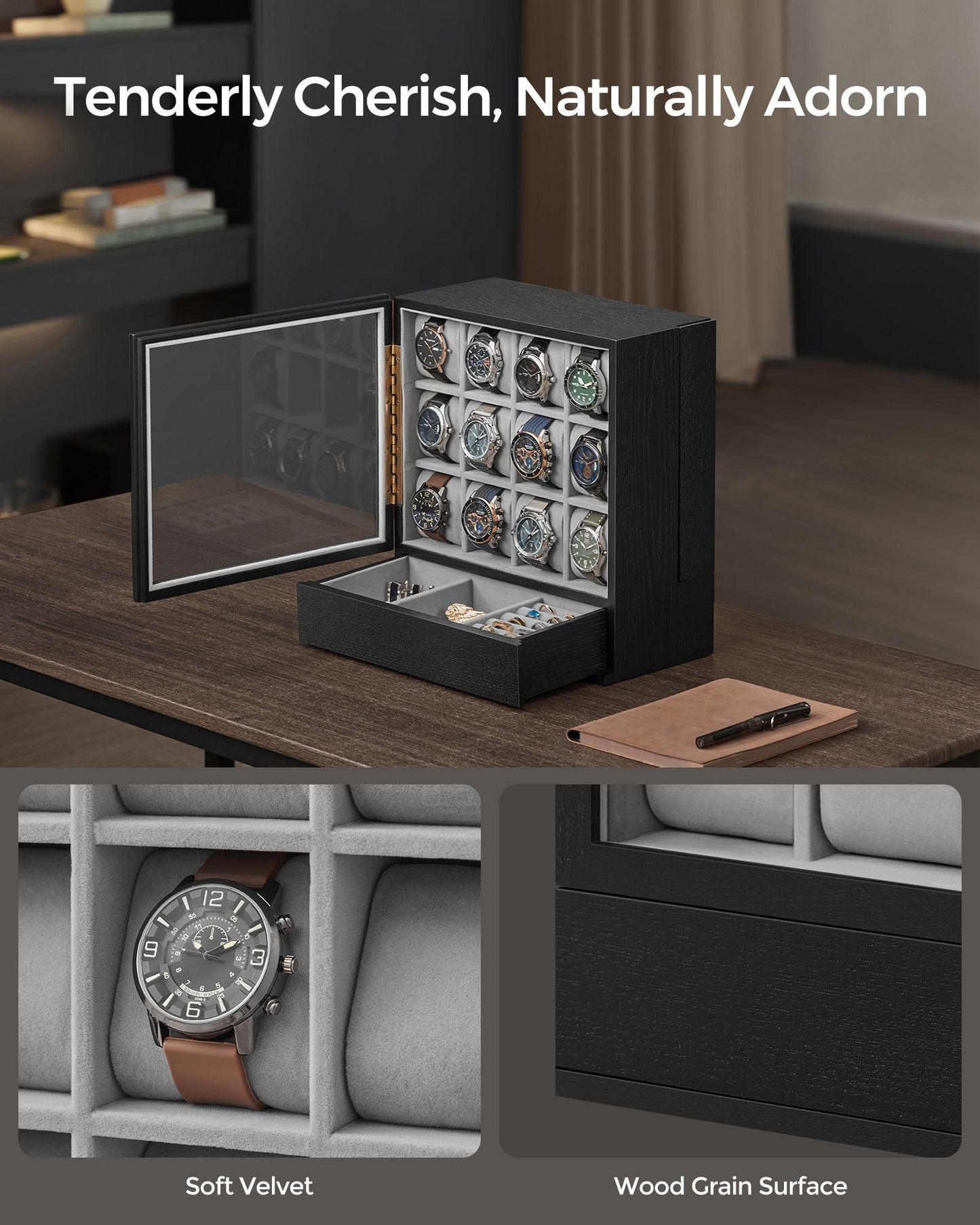 12-Slot Wooden Watch Box
