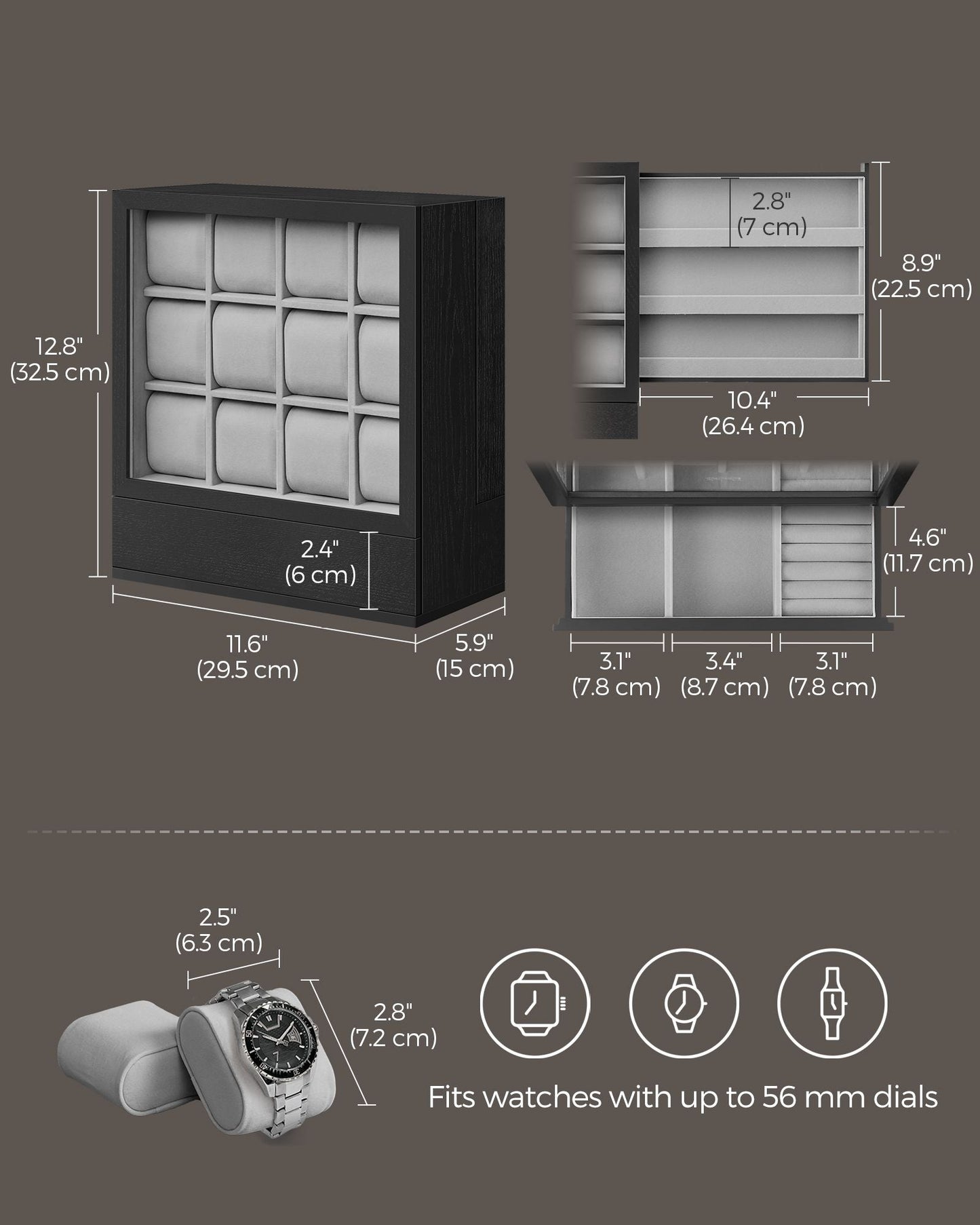 12-Slot Wooden Watch Box