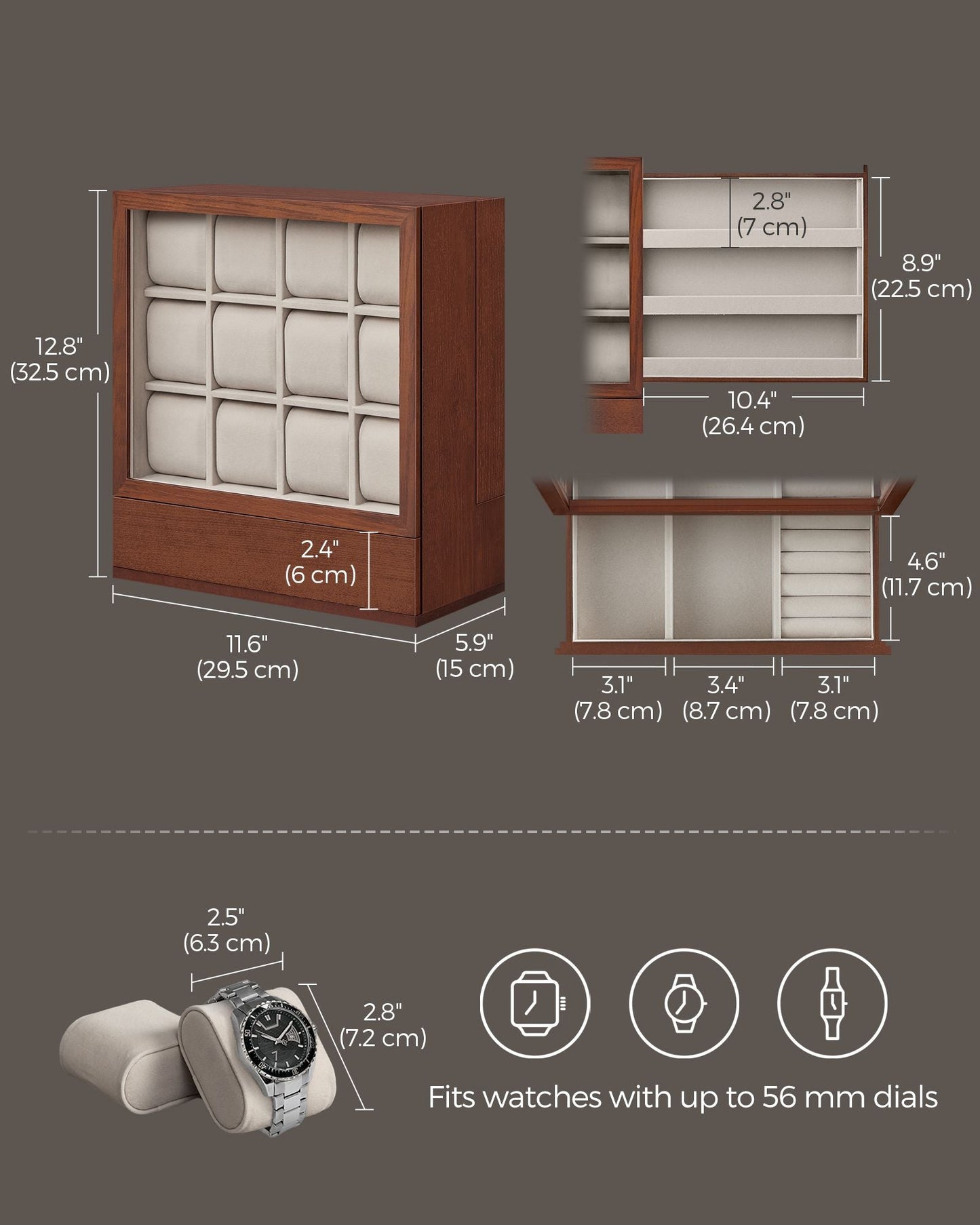 12-Slot Wooden Watch Box