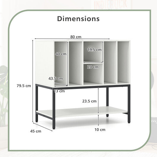 Record Player Stand with Charging Station and Metal Frame-White