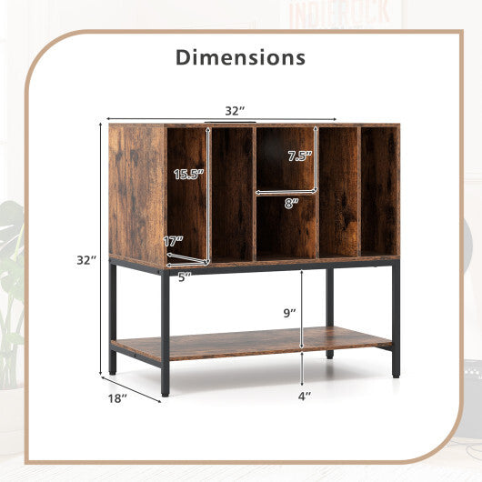 Record Player Stand with Charging Station and Metal Frame-White