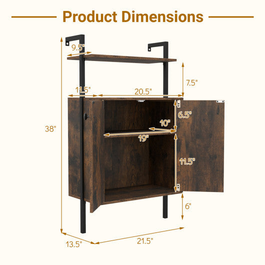 2-Door Wall Mount Bookshelf with Storage Cabinet-Rustic Brown