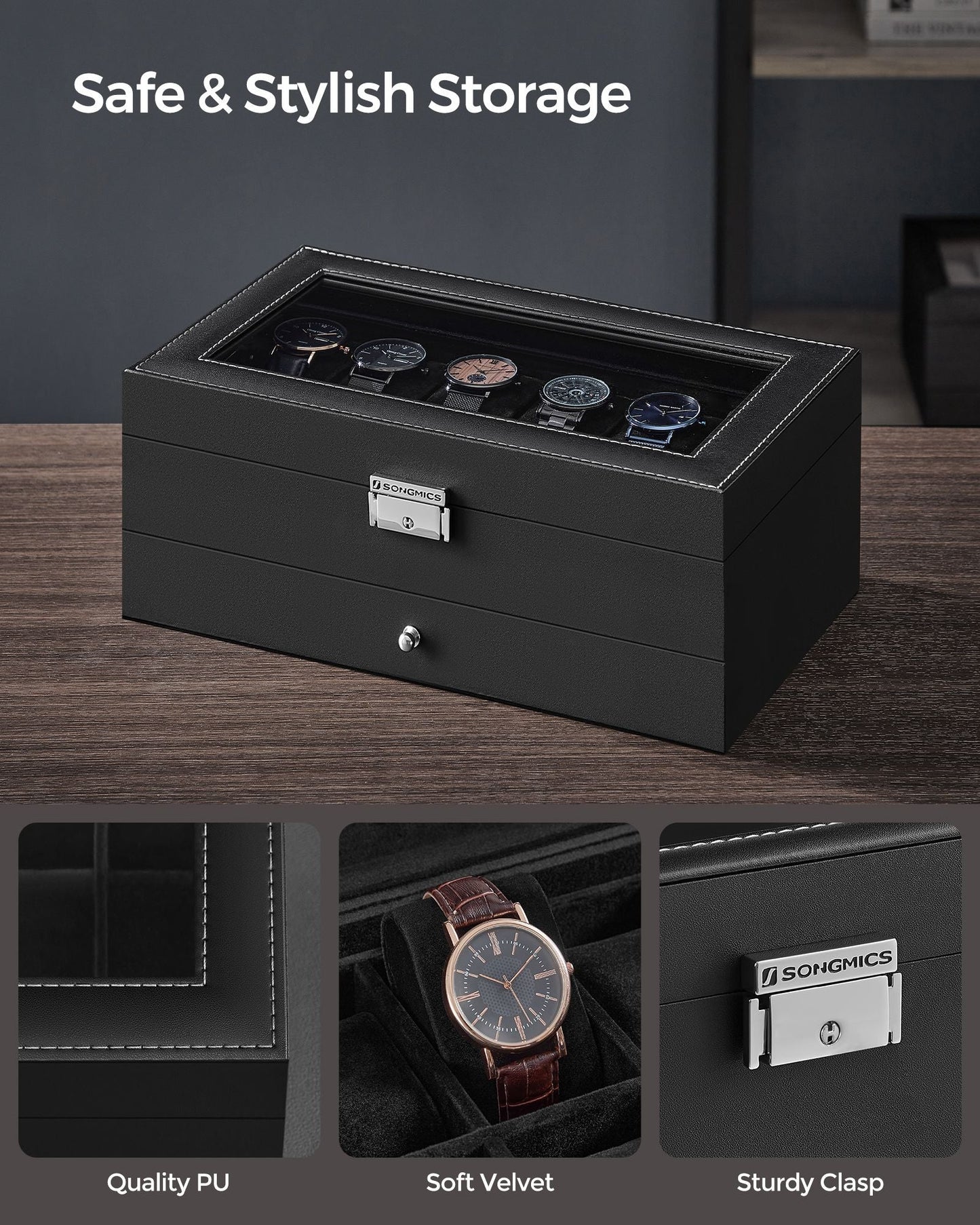 12-Slot Watch Case with Glass Lid