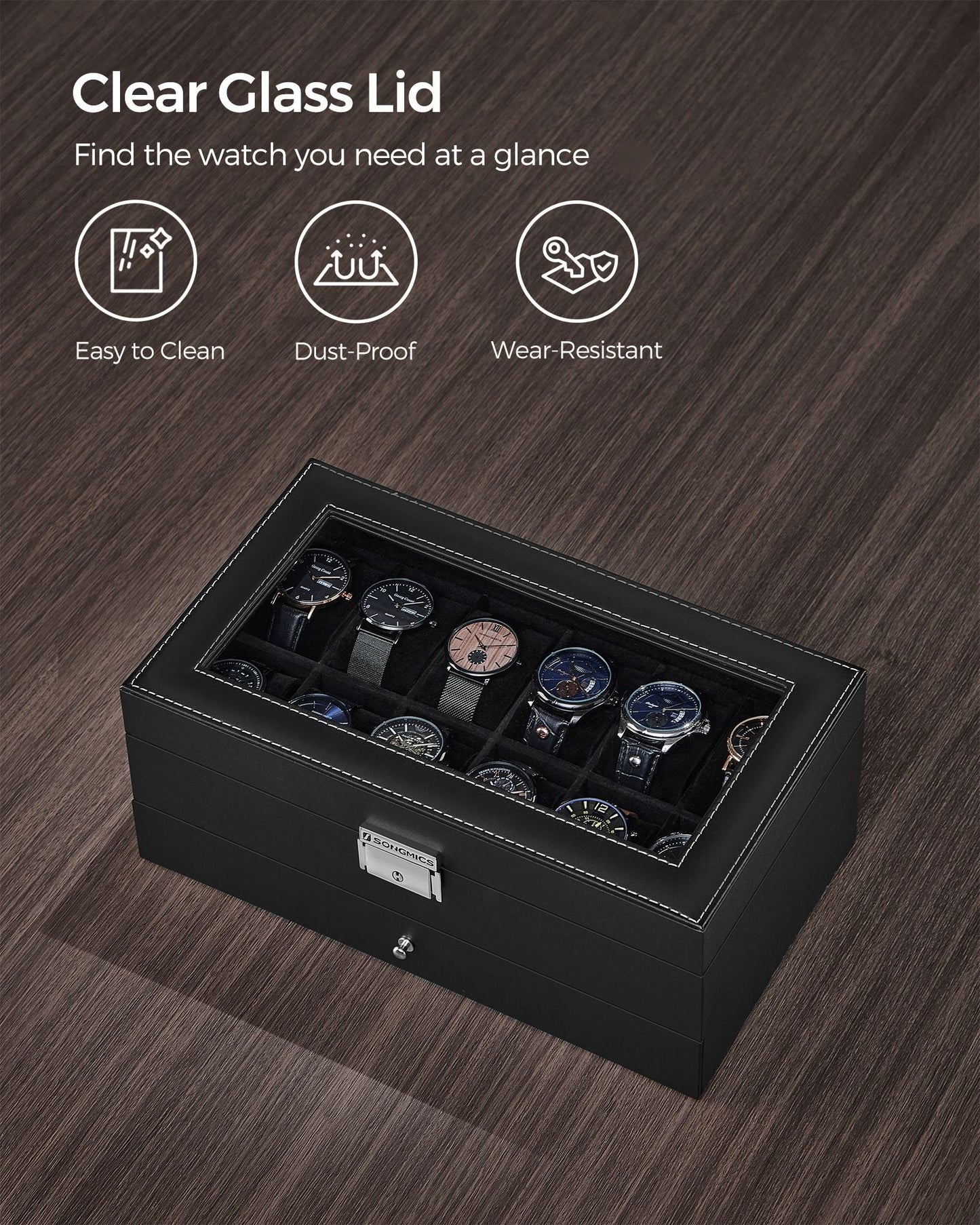 12-Slot Watch Case with Glass Lid