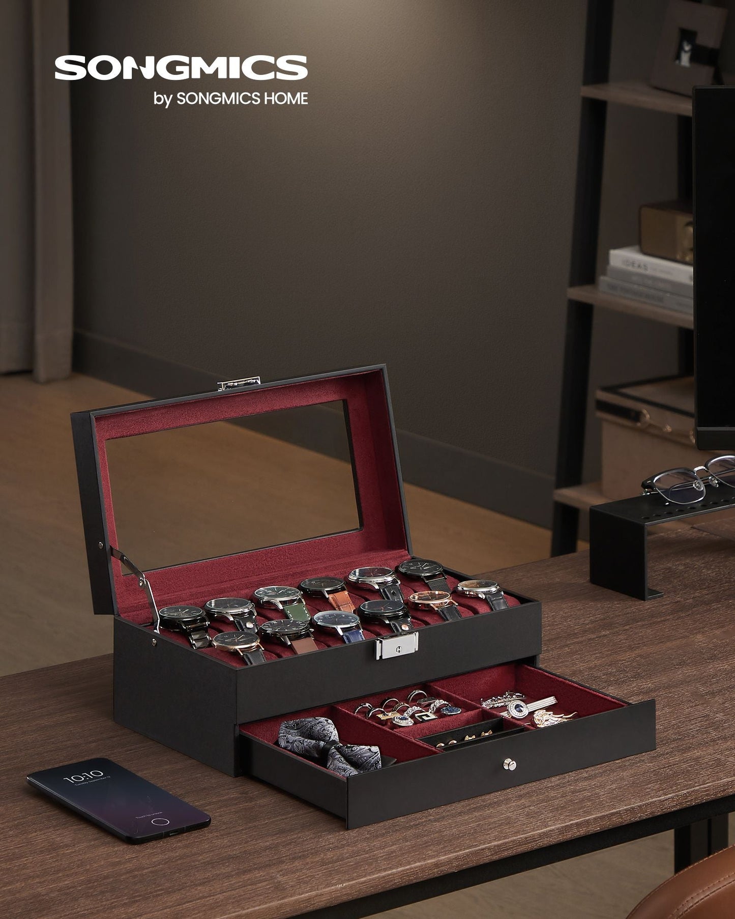12-Slot Watch Box with Glass Lid
