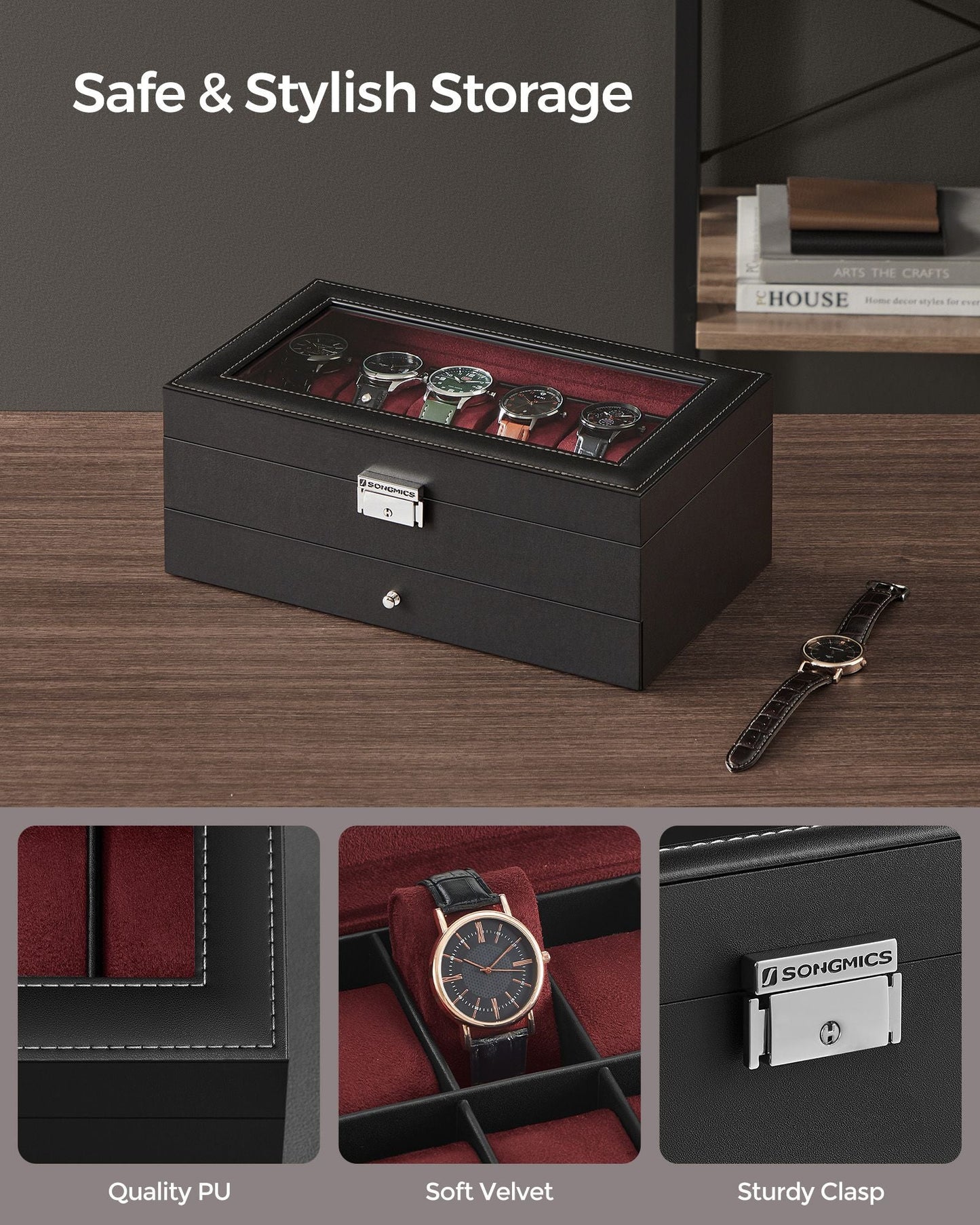 12-Slot Watch Box with Glass Lid