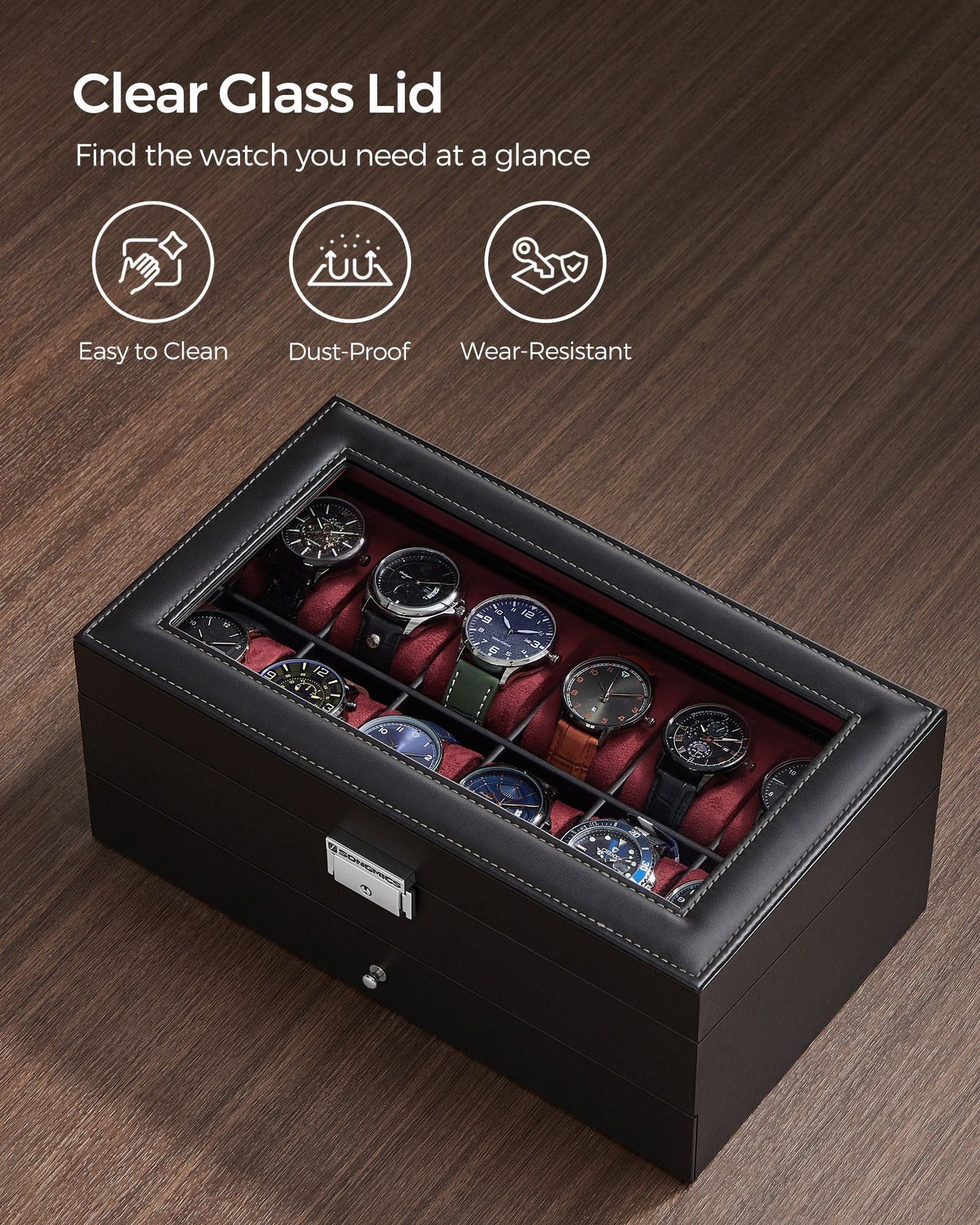 12-Slot Watch Box with Glass Lid