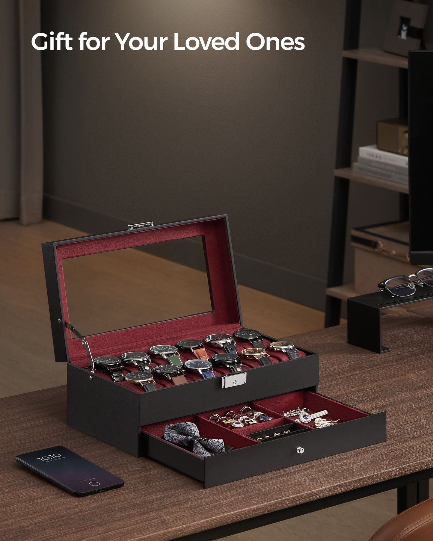 12-Slot Watch Box with Glass Lid