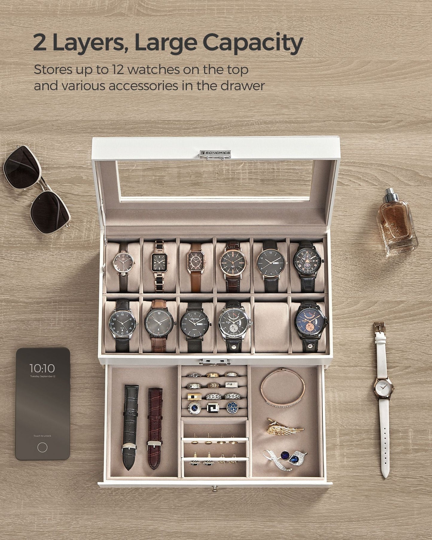 12-Slot Watch Box with Glass Lid