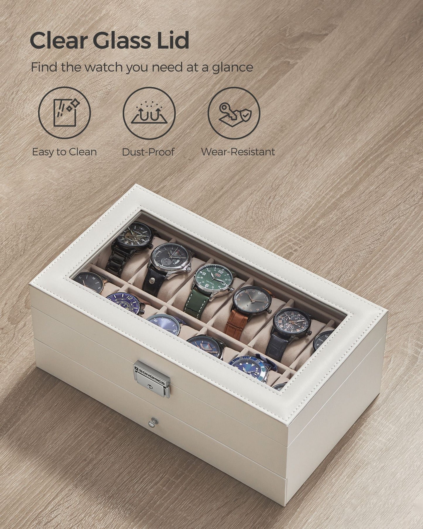 12-Slot Watch Box with Glass Lid
