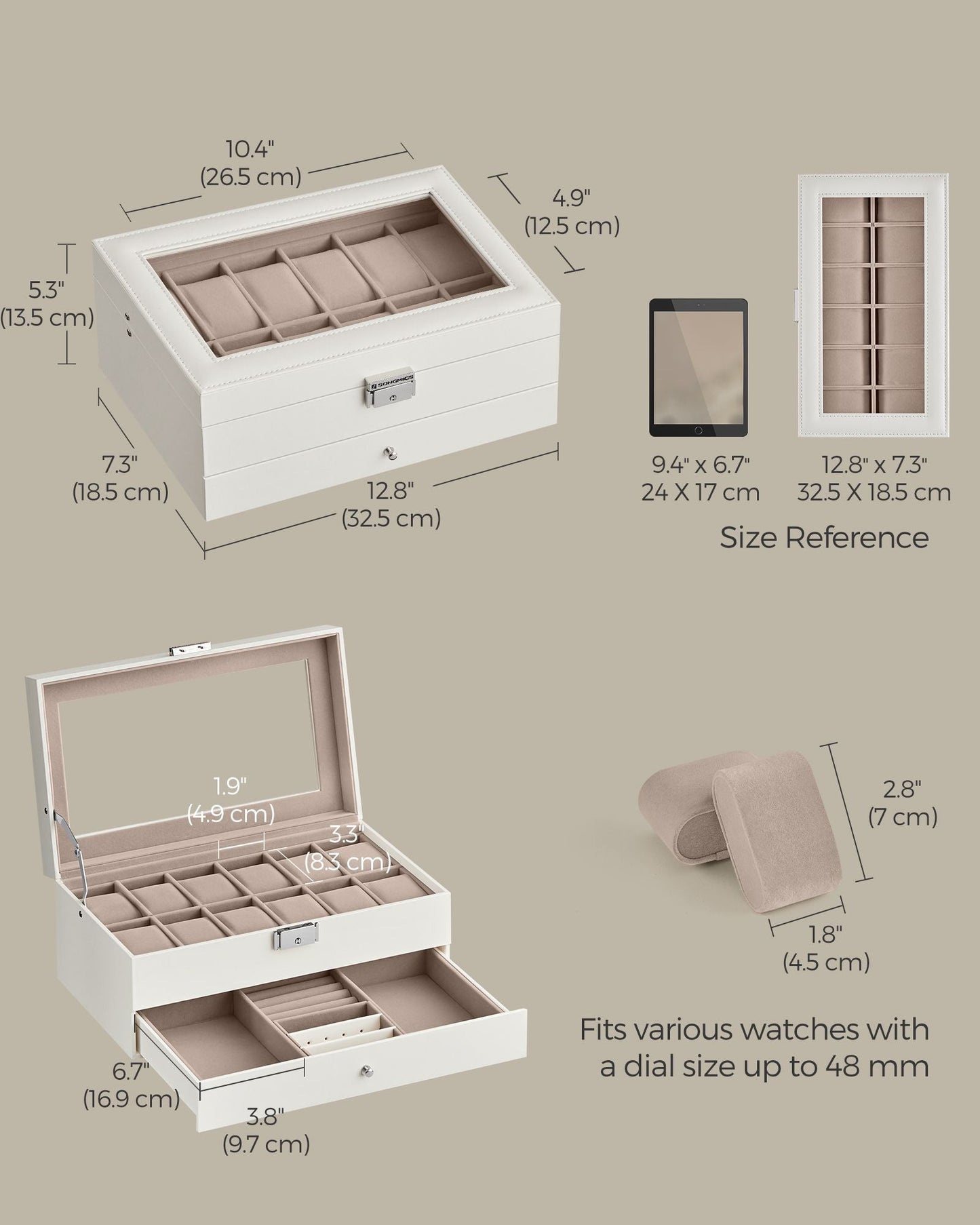 12-Slot Watch Box with Glass Lid