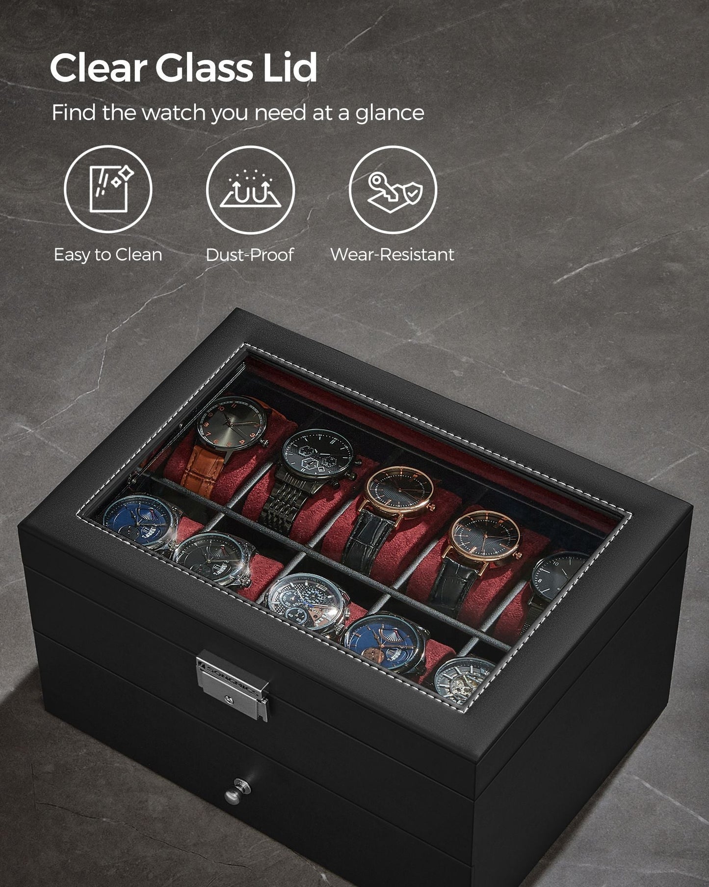 20-Slot Watch Box with Glass Lid