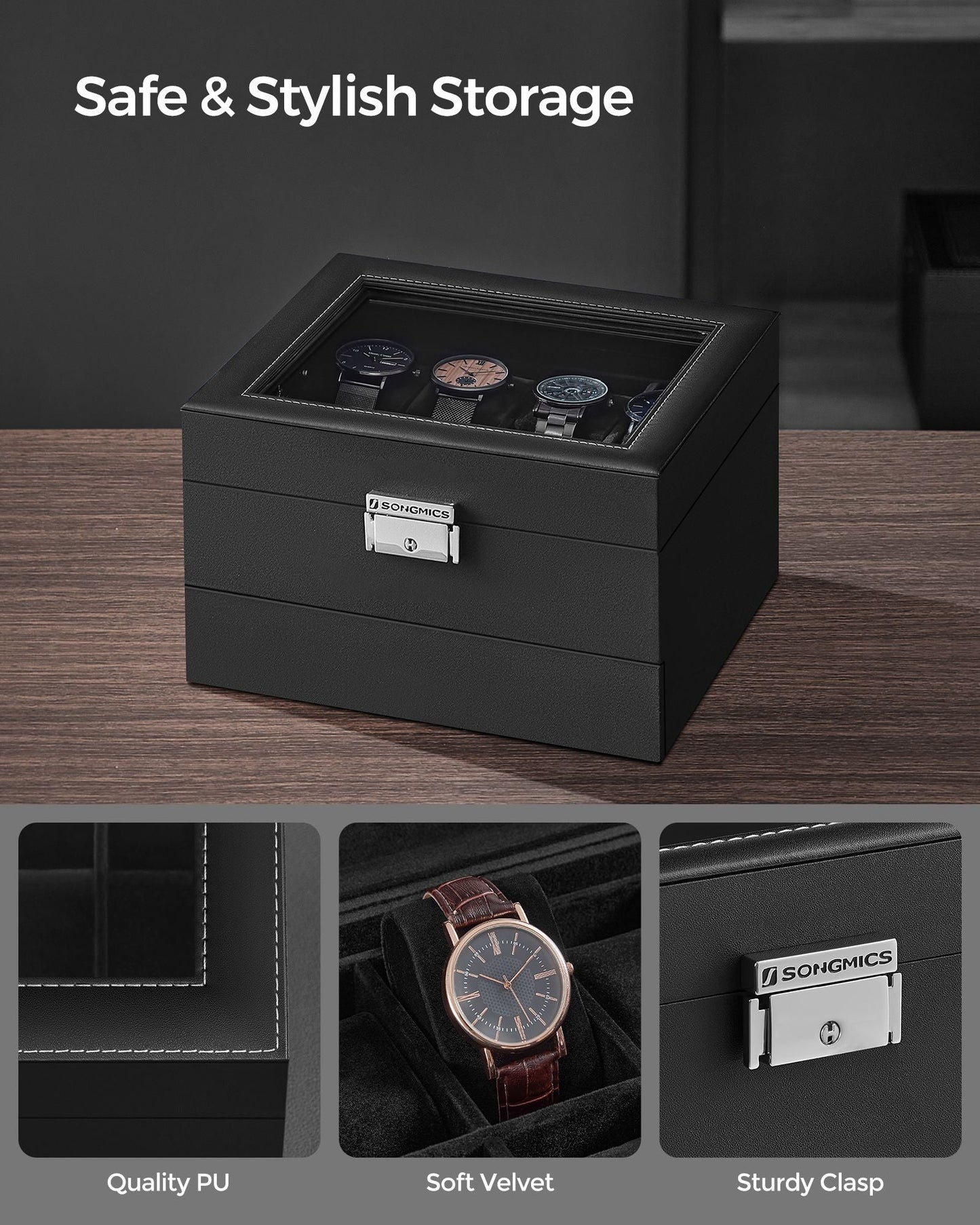8-Slot Watch Box with Glass Lid
