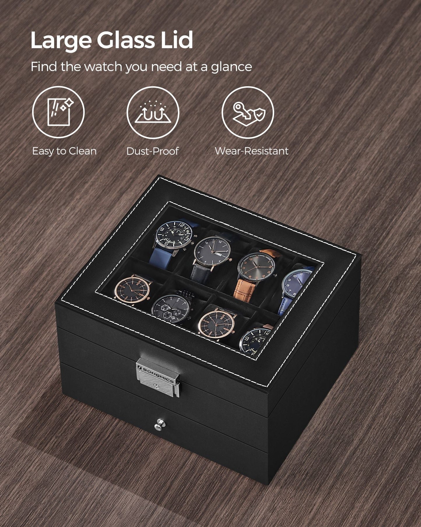 8-Slot Watch Box with Glass Lid