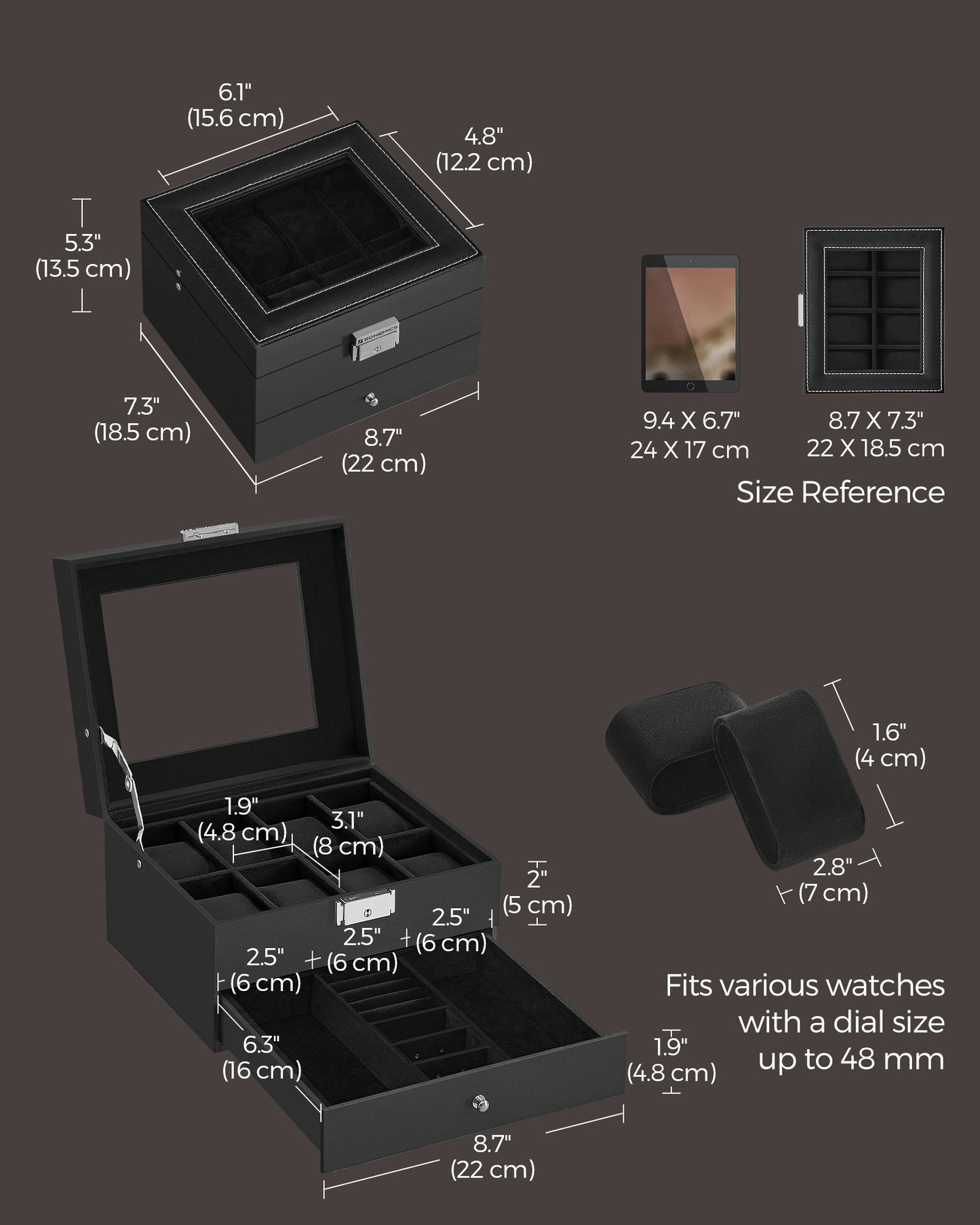 8-Slot Watch Box with Glass Lid