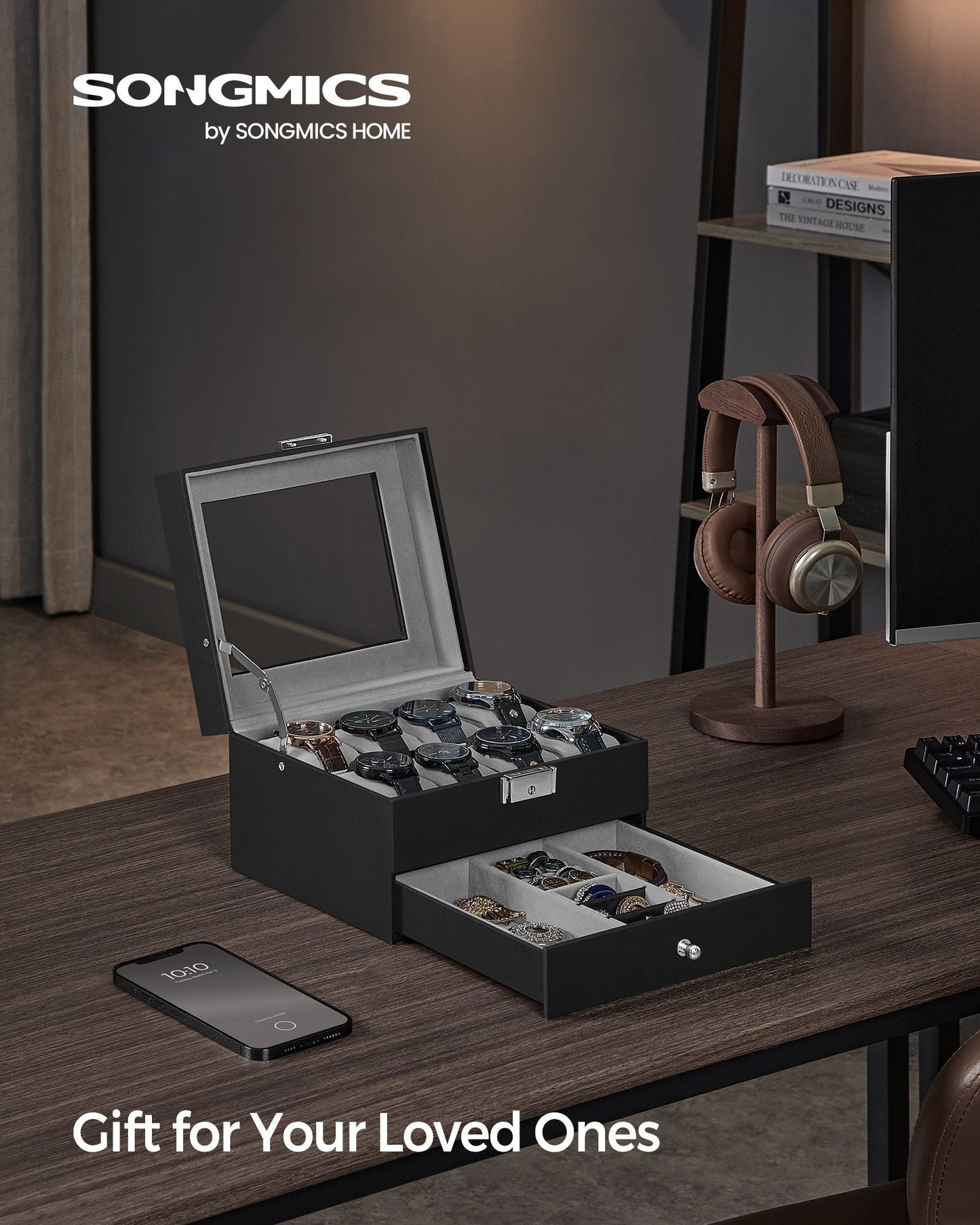 8-Slot Watch Box with Glass Lid