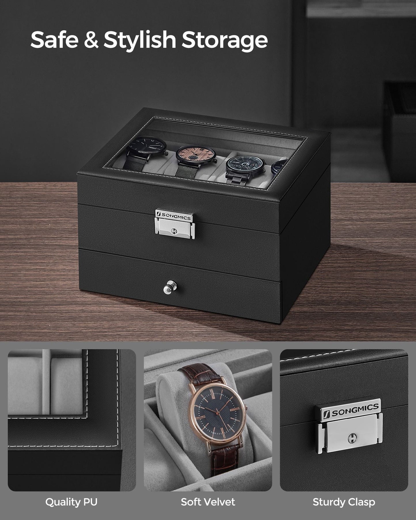 8-Slot Watch Box with Glass Lid