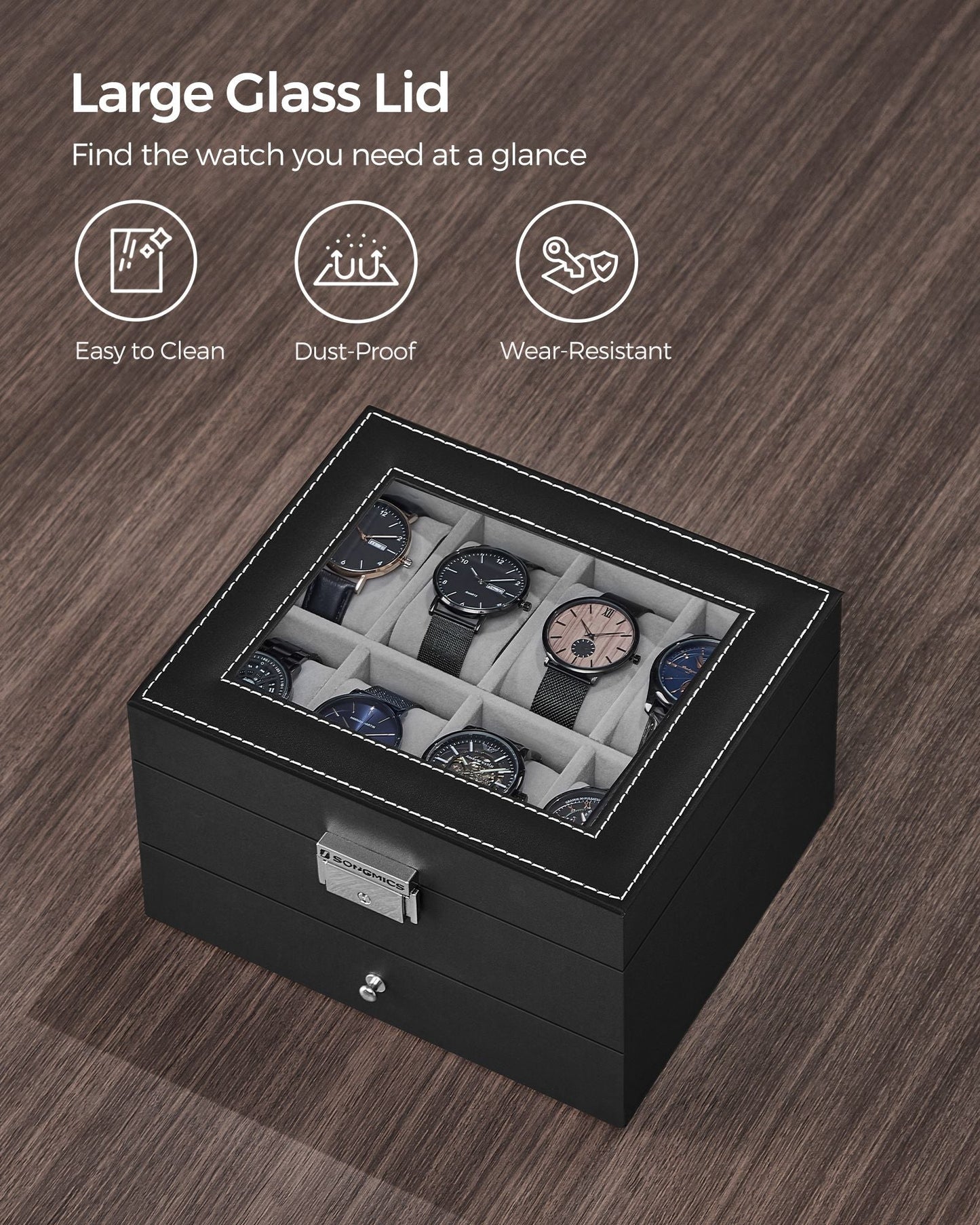 8-Slot Watch Box with Glass Lid