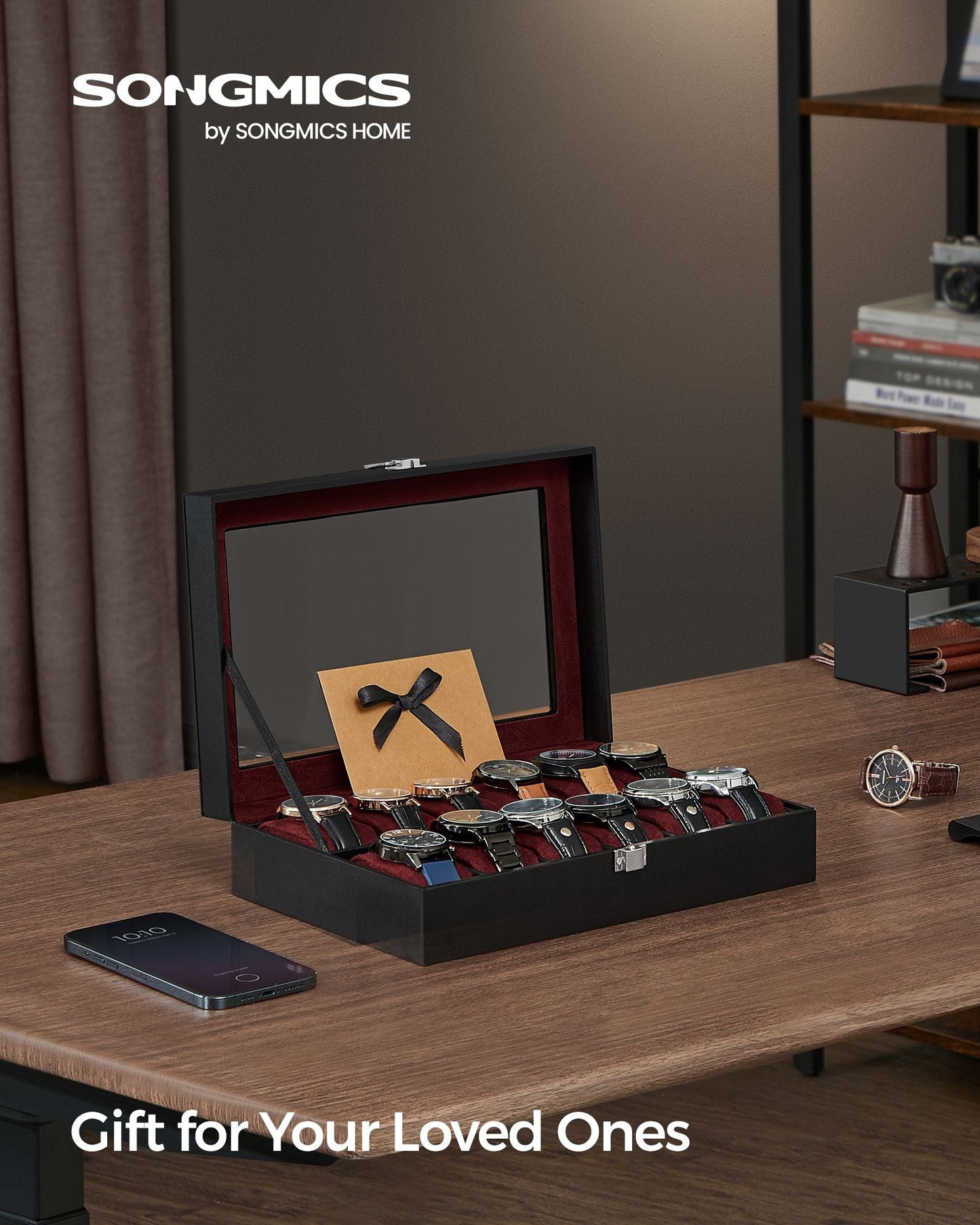 12-Slot Watch Case with Large Glass Lid