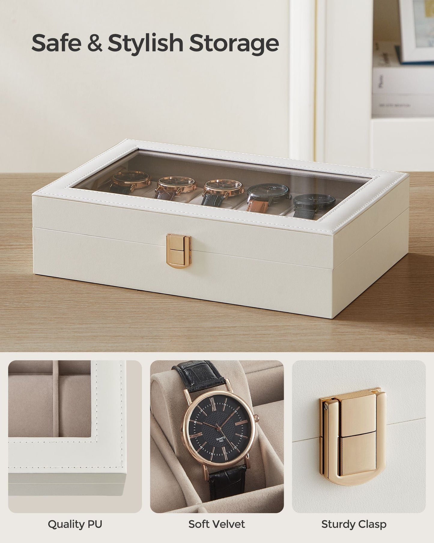 12-Slot Watch Case with Large Glass Lid