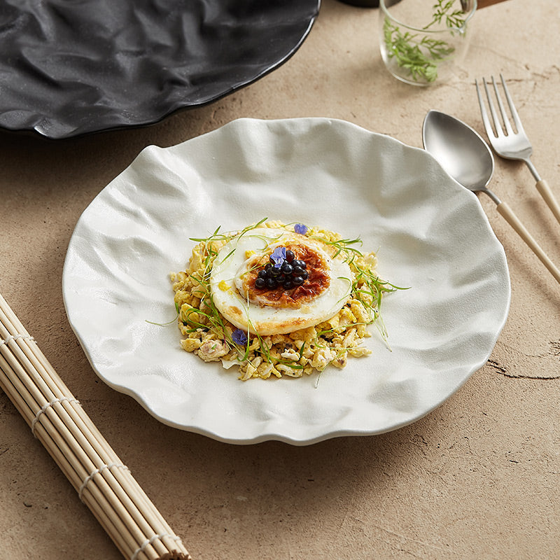 Japanese-Inspired Ripple Deep Ceramic Dish