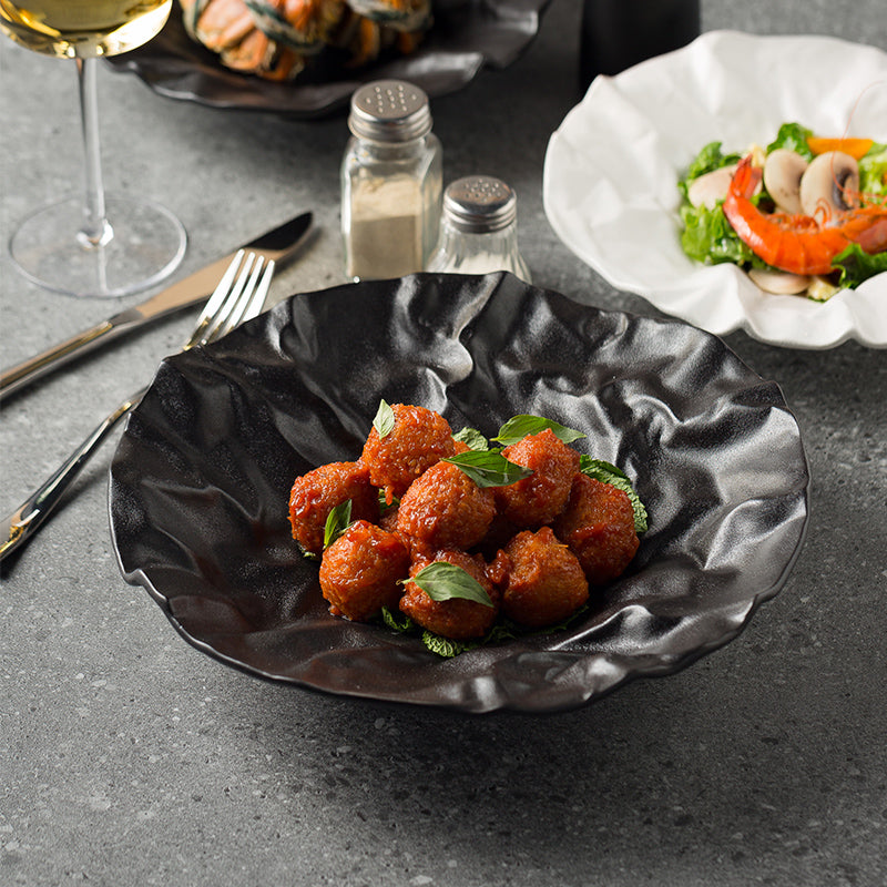 Japanese-Inspired Ripple Deep Ceramic Dish