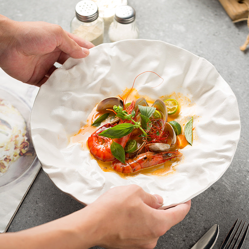 Japanese-Inspired Ripple Deep Ceramic Dish