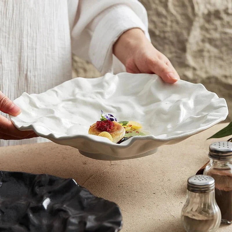 Japanese-Inspired Ripple Deep Ceramic Dish