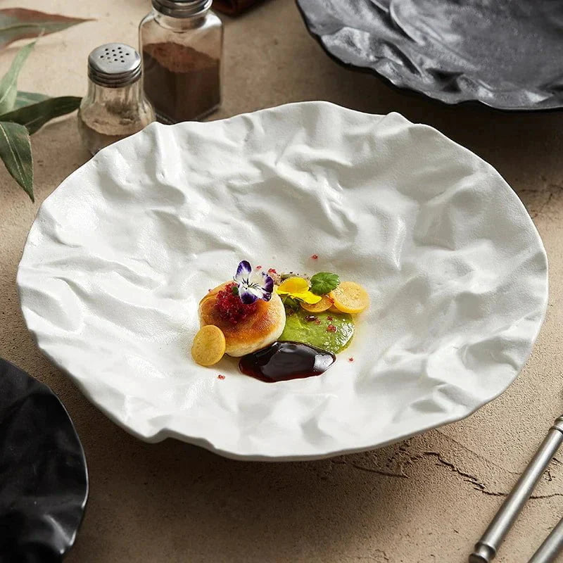 Japanese-Inspired Ripple Deep Ceramic Dish