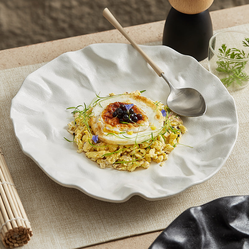 Japanese-Inspired Ripple Deep Ceramic Dish