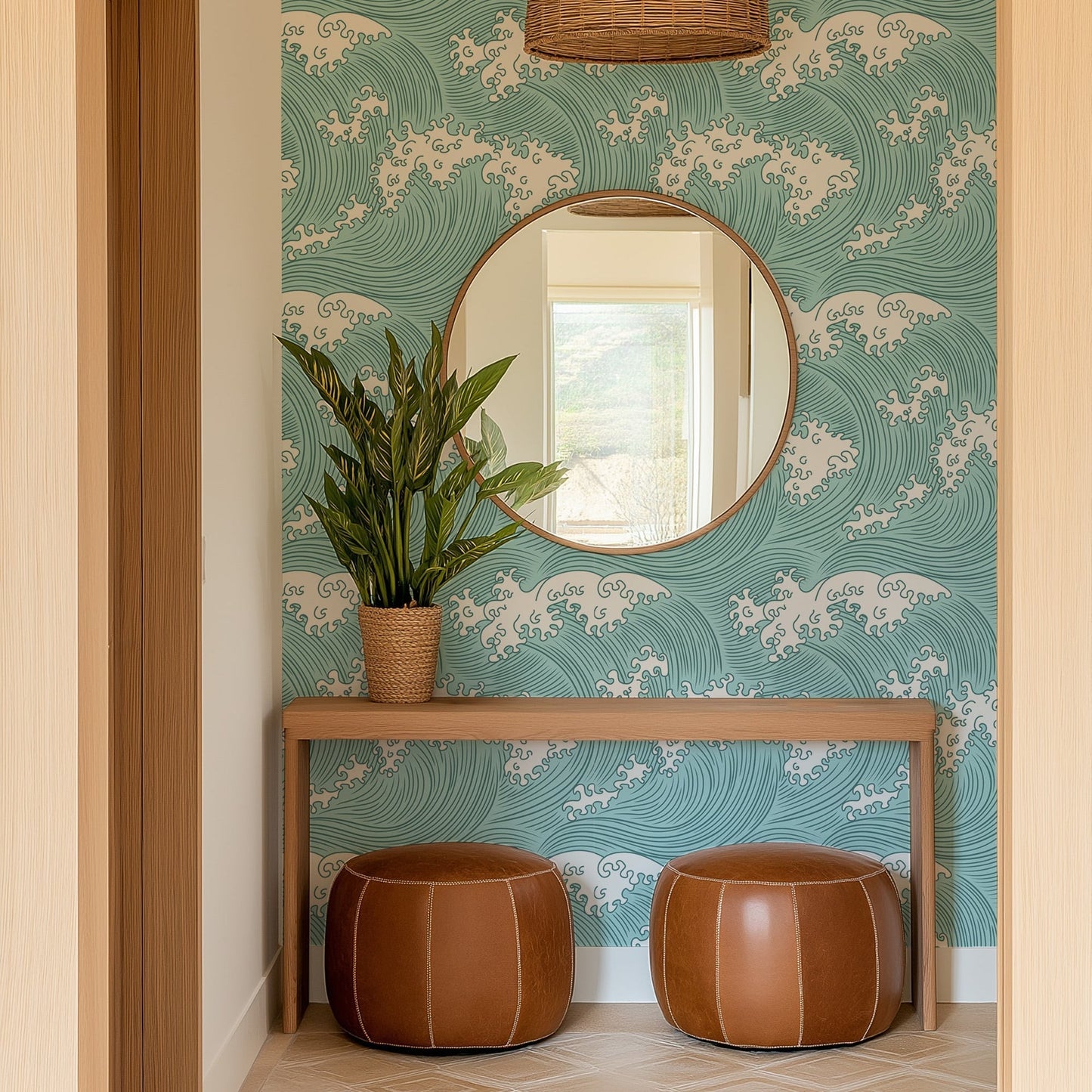 Coastal Japanese Wave Peel and Stick & Traditional Wallpaper