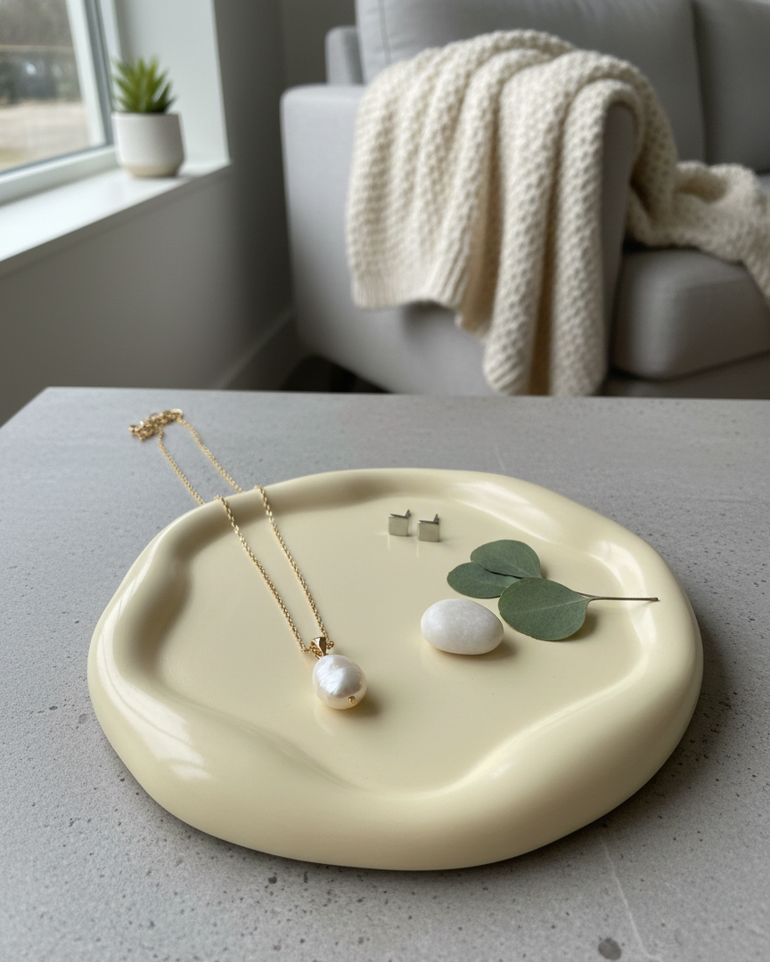 Jesmonite Jewelry Tray | Handcrafted Round Trinket Dish