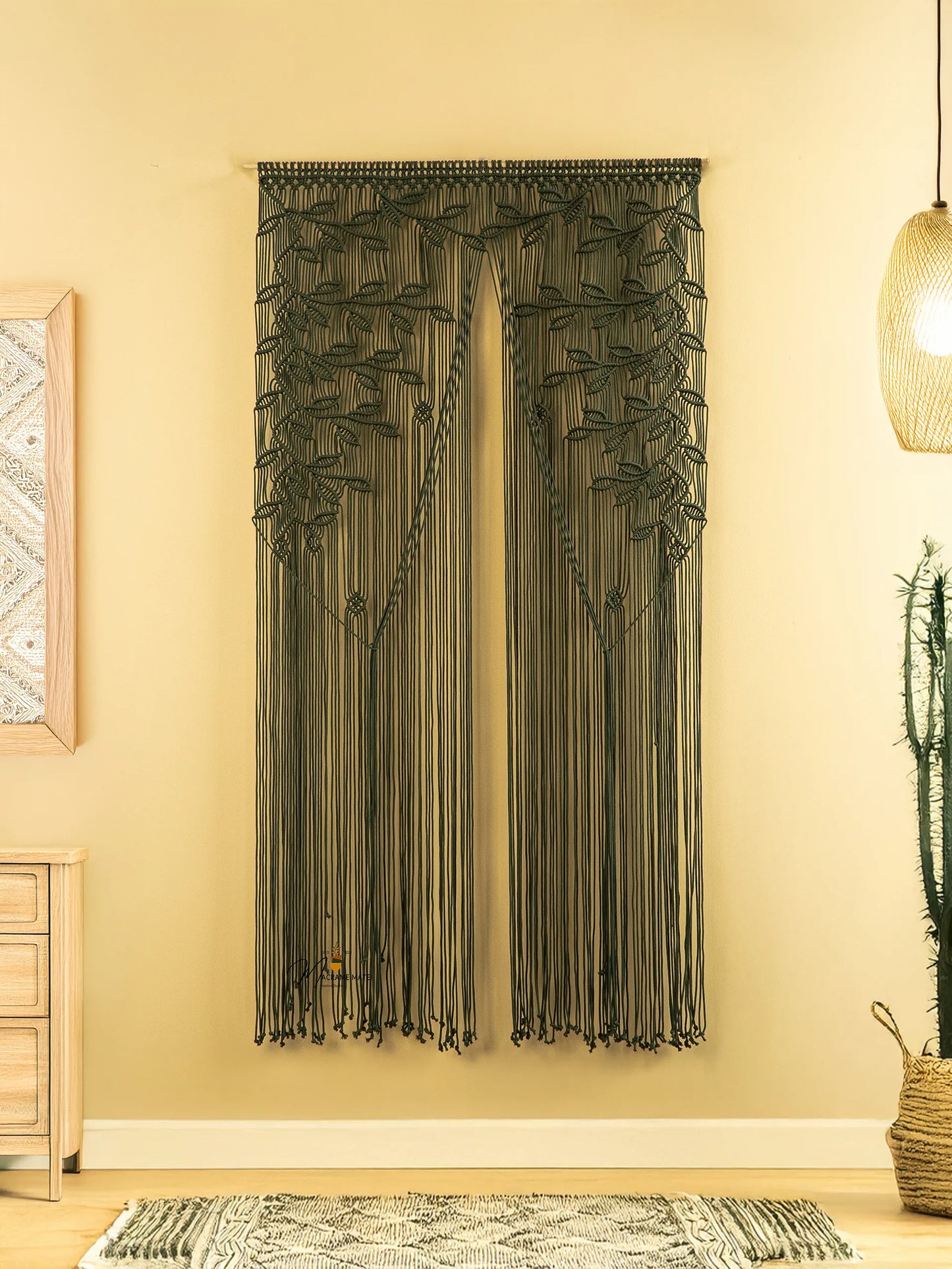 Juno Dark Green Macrame Leaf Door Curtain
