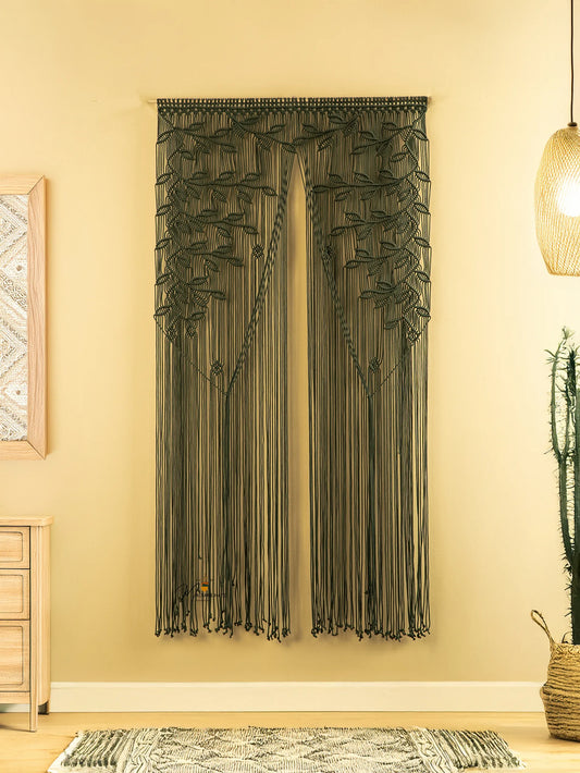 Juno Dark Green Macrame Leaf Door Curtain